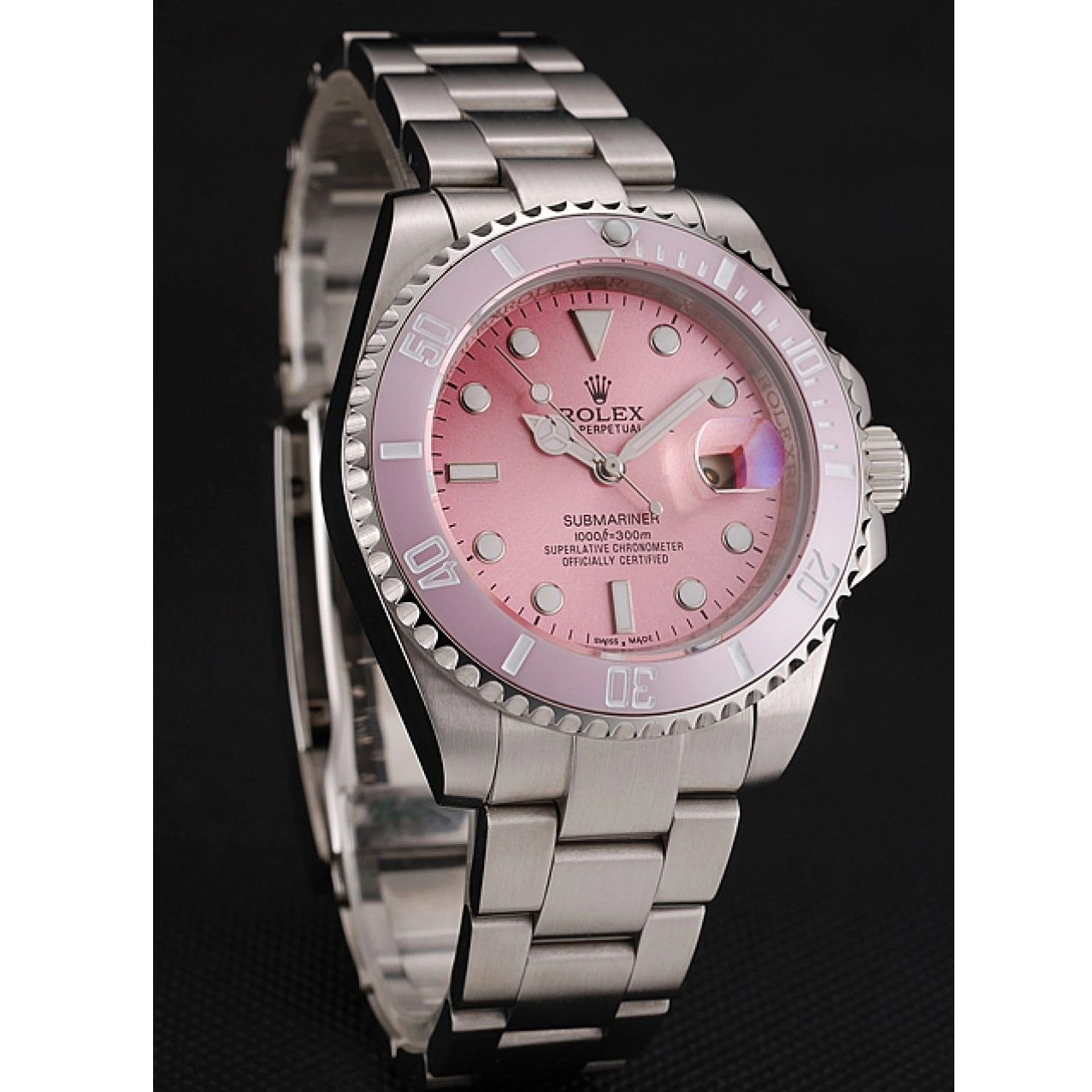 Aaa replica Bracelet Dial Steel 1453980 Rolex Submariner Swiss Pink Stainless Pink Bezel 0214