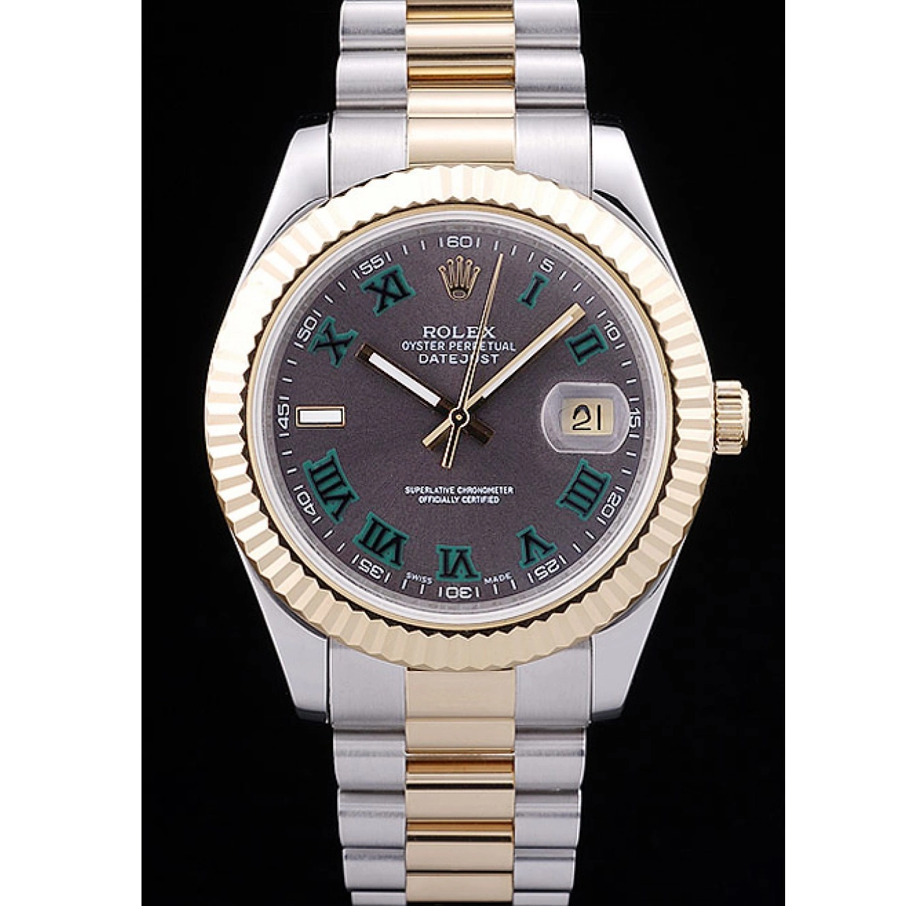 Aaa replica watch Bezel Gold Grey Dial Datejust Rolex 7479 Ribbed 0222