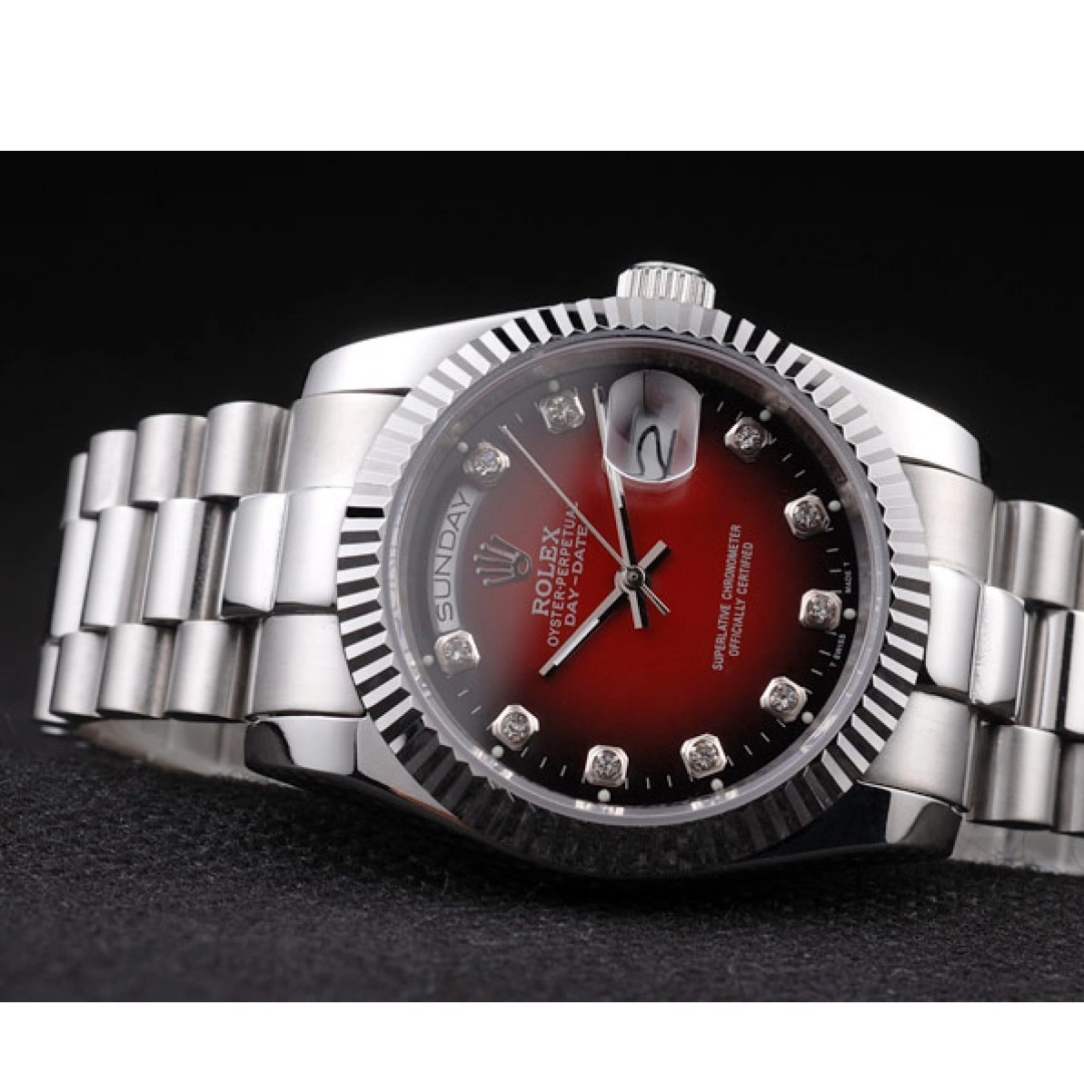 Aaa replica Two Day-Date Steel Stainless Dial Red Rolex Polished Tone 0210