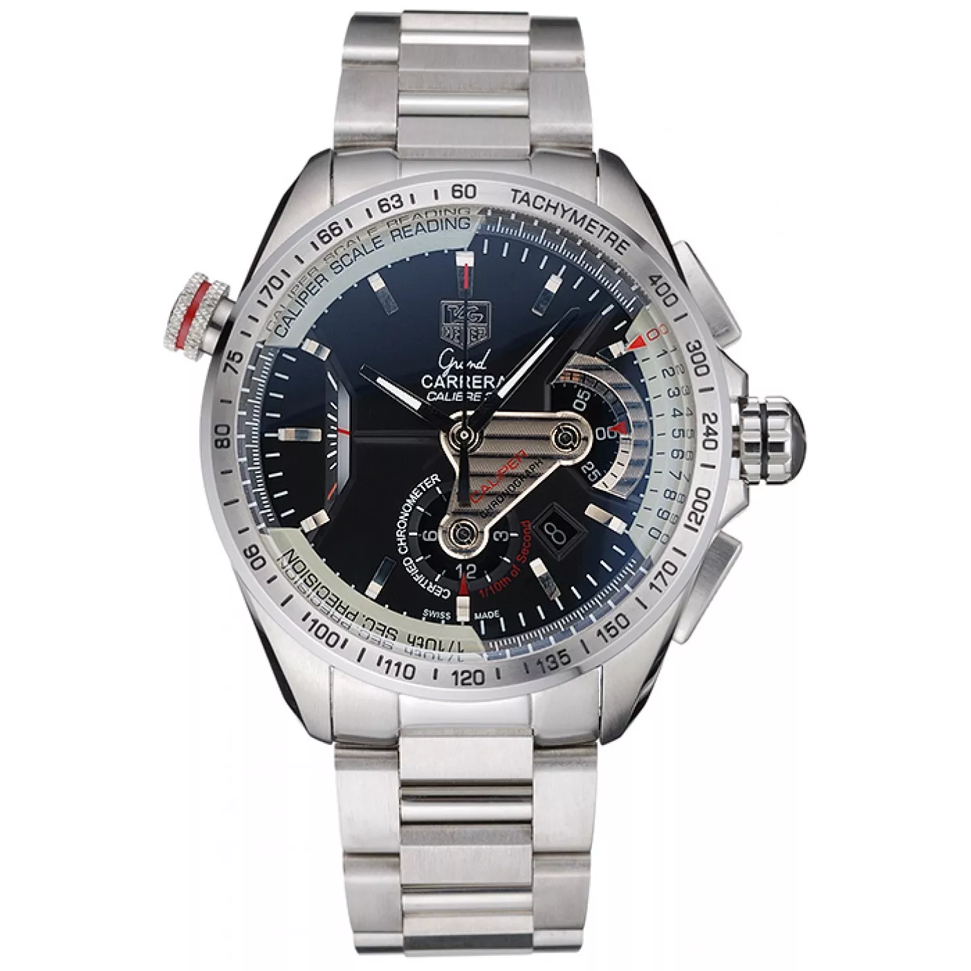 Aaa fake watches Tag Heuer Swiss Carrera Tachymeter Bezel Stainless Steel Black Dial 0206