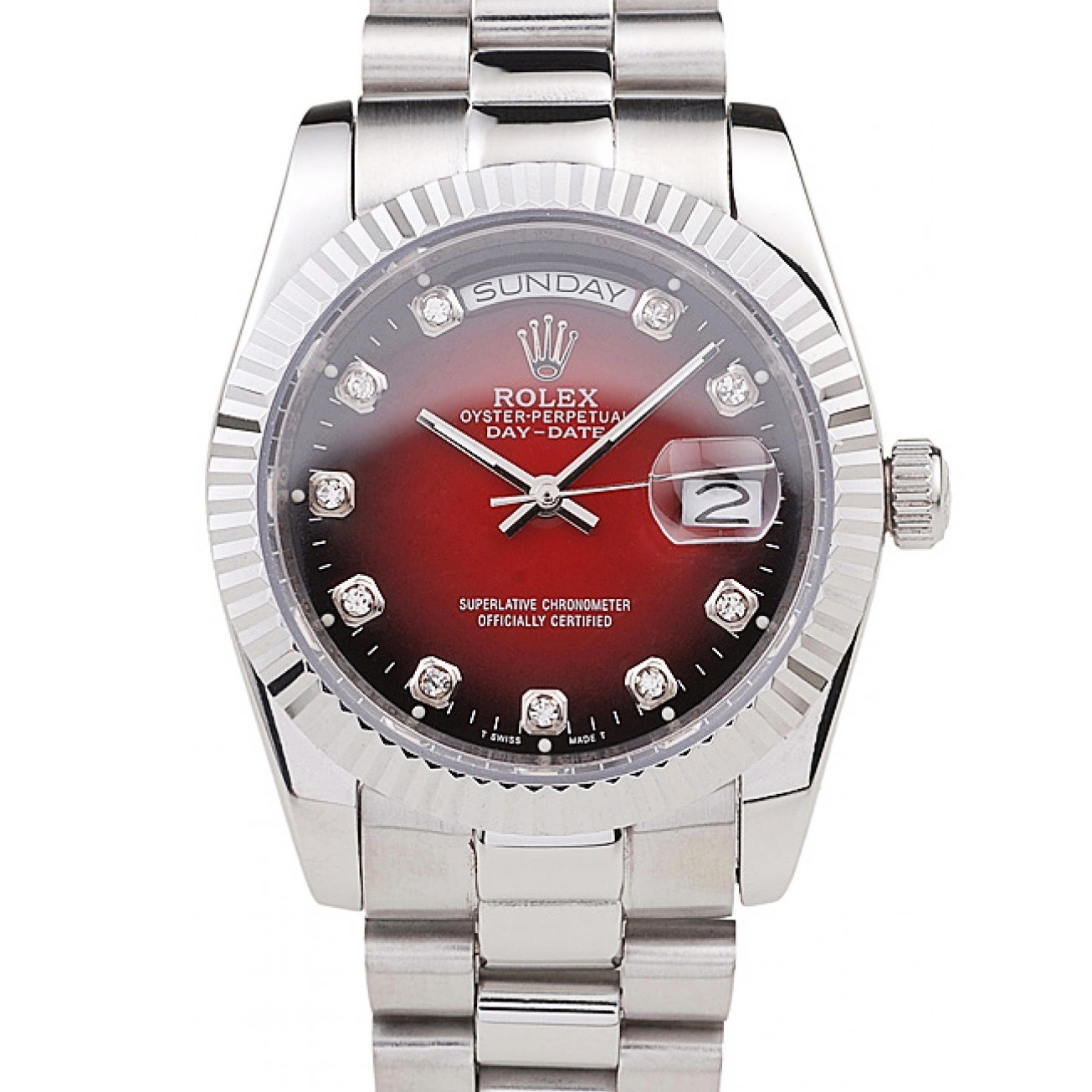 Aaa replica Two Day-Date Steel Stainless Dial Red Rolex Polished Tone 0210