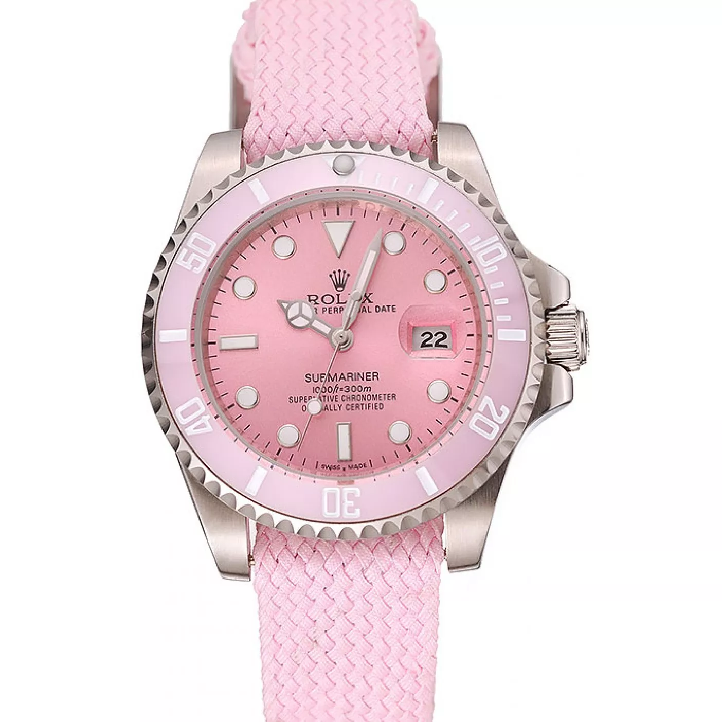 Aaa fake watches Rolex Submariner Pink Dial Pink Bezel Pink Fabric Bracelet 1453866 0205