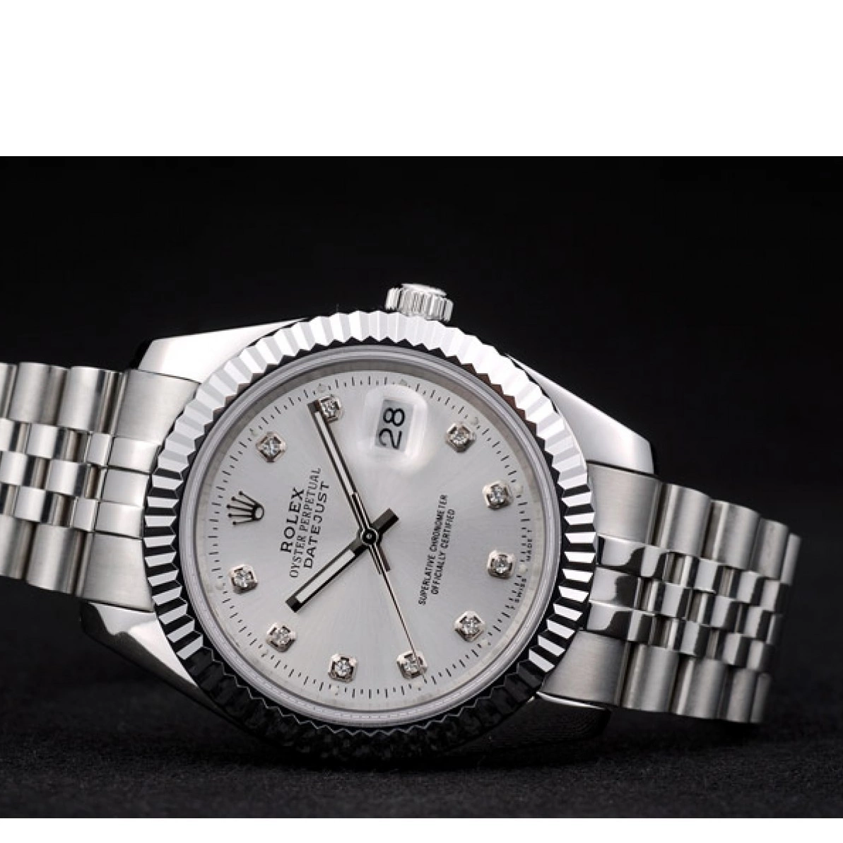 Aaa replica watch Silver Dial Rolex DateJust Bezel 41996 Stainless Swiss Steel Ribbed 0213