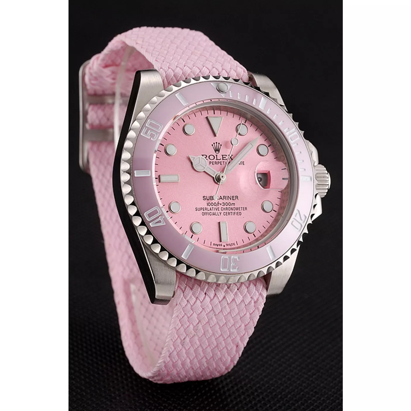 Aaa fake watches Rolex Submariner Pink Dial Pink Bezel Pink Fabric Bracelet 1453866 0205