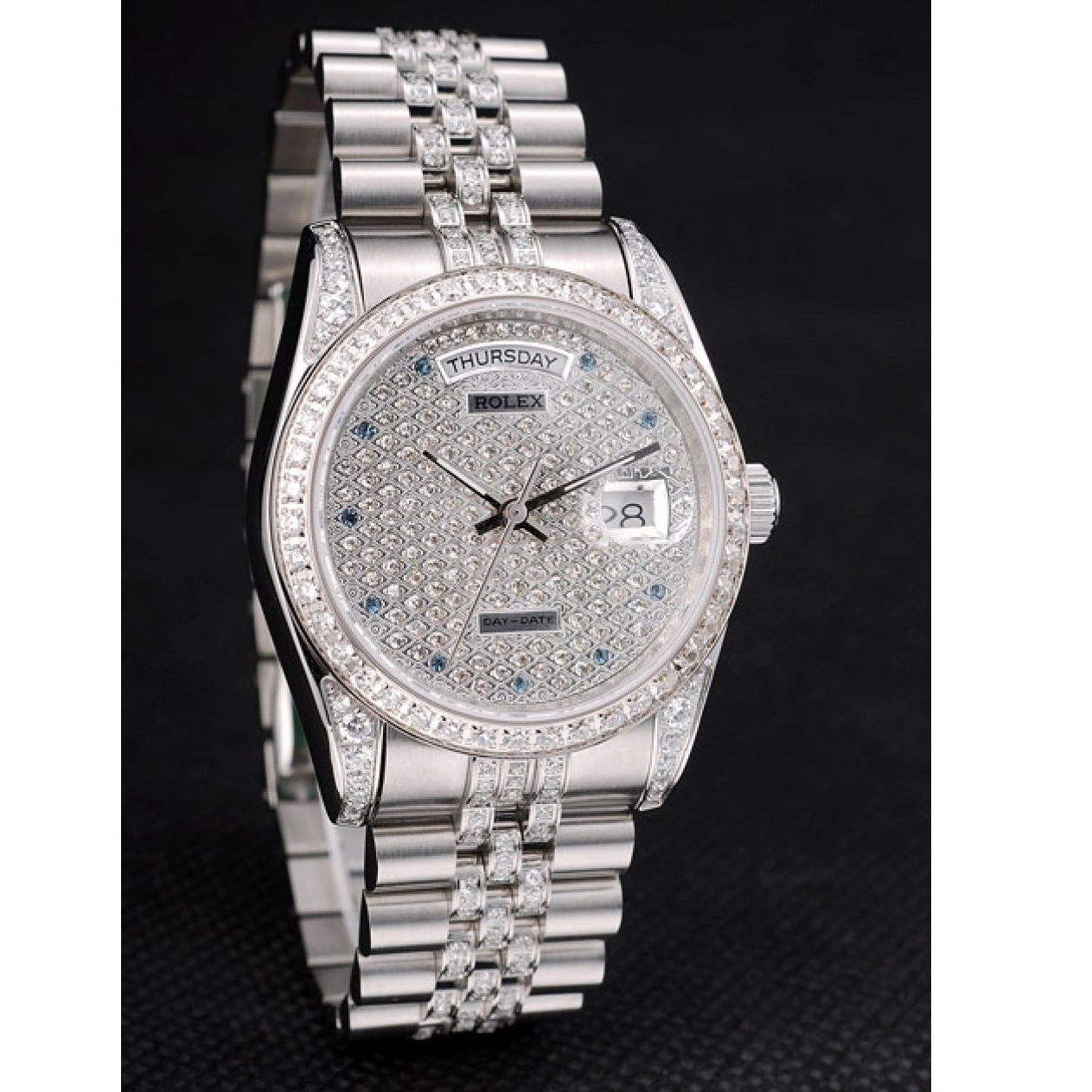 Aaa replica watch Diamond Diamond Stainless Dial DayDate Rolex Plated Bracelet Plated 41985 Steel 0210