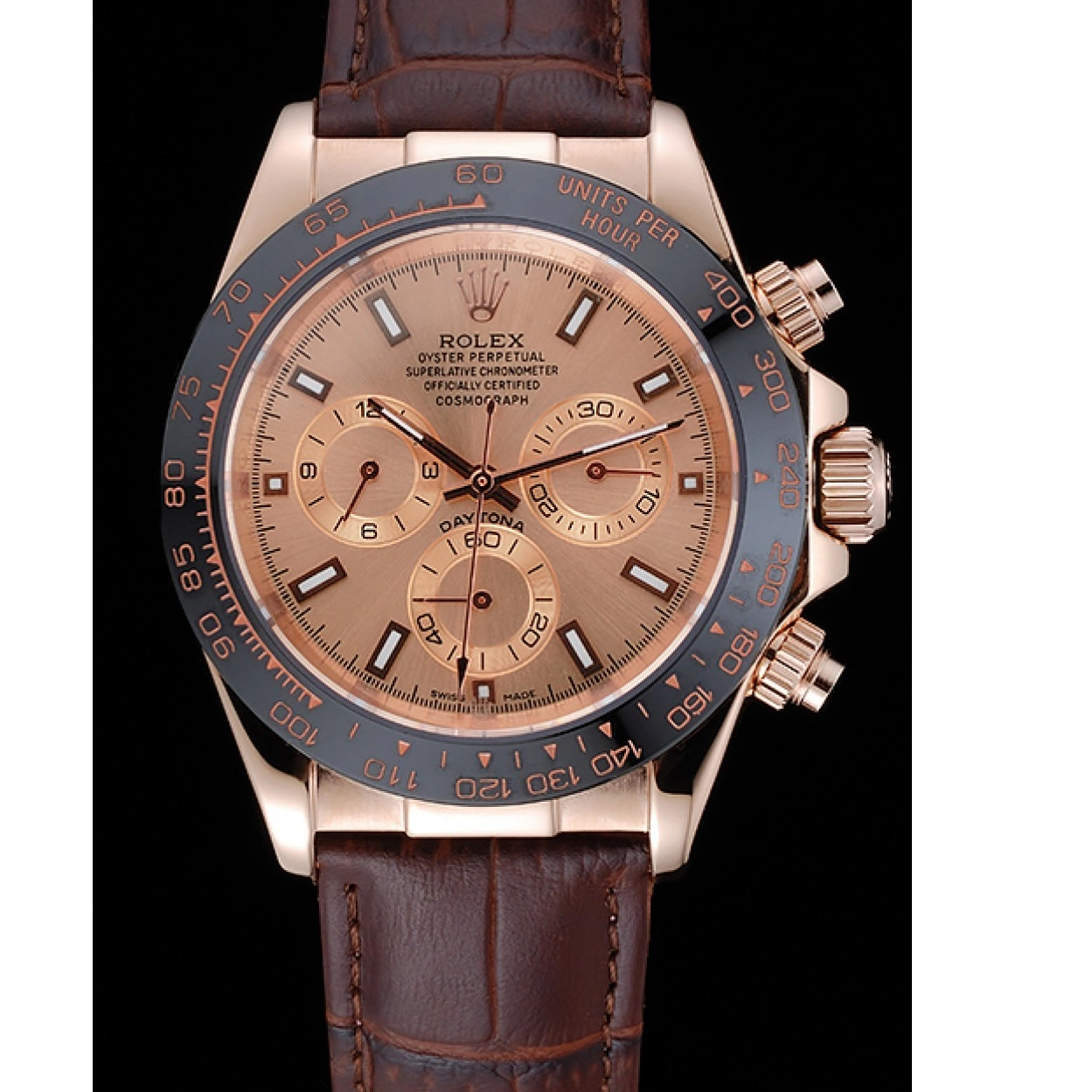 Aaa replica watch Cosmograph Brown 1454243 Bracelet Brown Case Rolex Dial Gold Rose Leather Daytona 0210