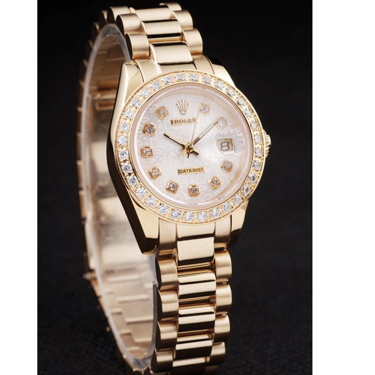 Aaa replica Yellow 18k Diamond Steel Plated Datejust Rolex 98076 Gold Stainless Plated 0212