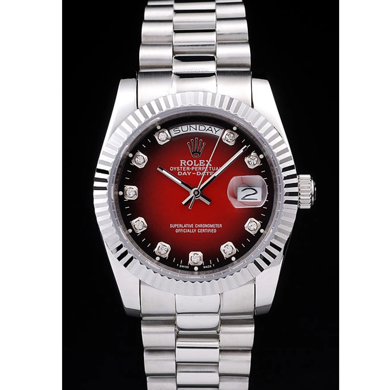 Aaa replica Two Day-Date Steel Stainless Dial Red Rolex Polished Tone 0210