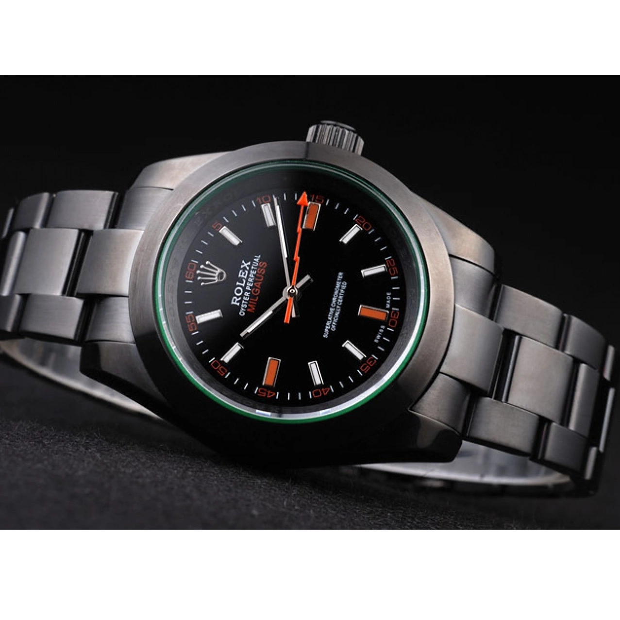 Aaa replica watch Saphire Milgauss Tinted Pro-Hunter Green Dial Black Rolex 0217