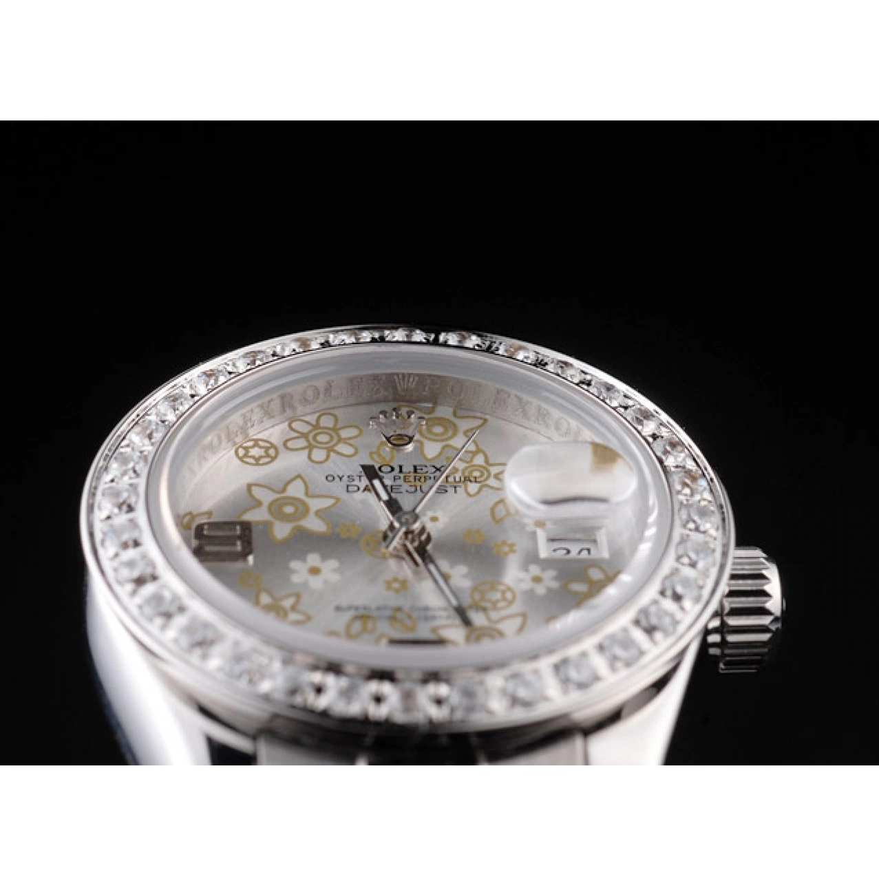 Aaa replica Datejust Dial Flowers Diamond Polished Steel Plated Rolex 98082 Silver Stainless 0222