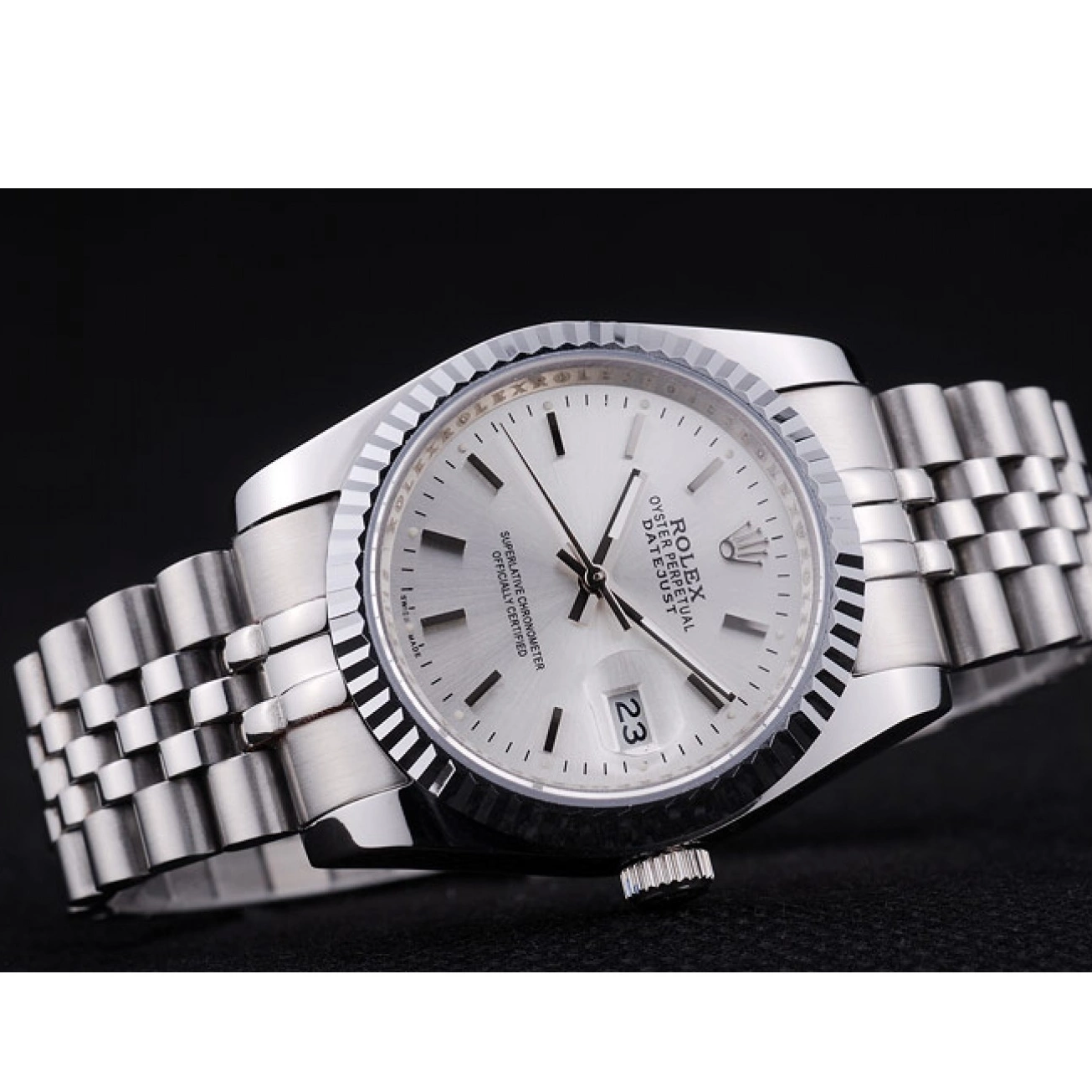 Aaa replica Ribbed 7457 Dial Datejust Bezel Silver Rolex 0221