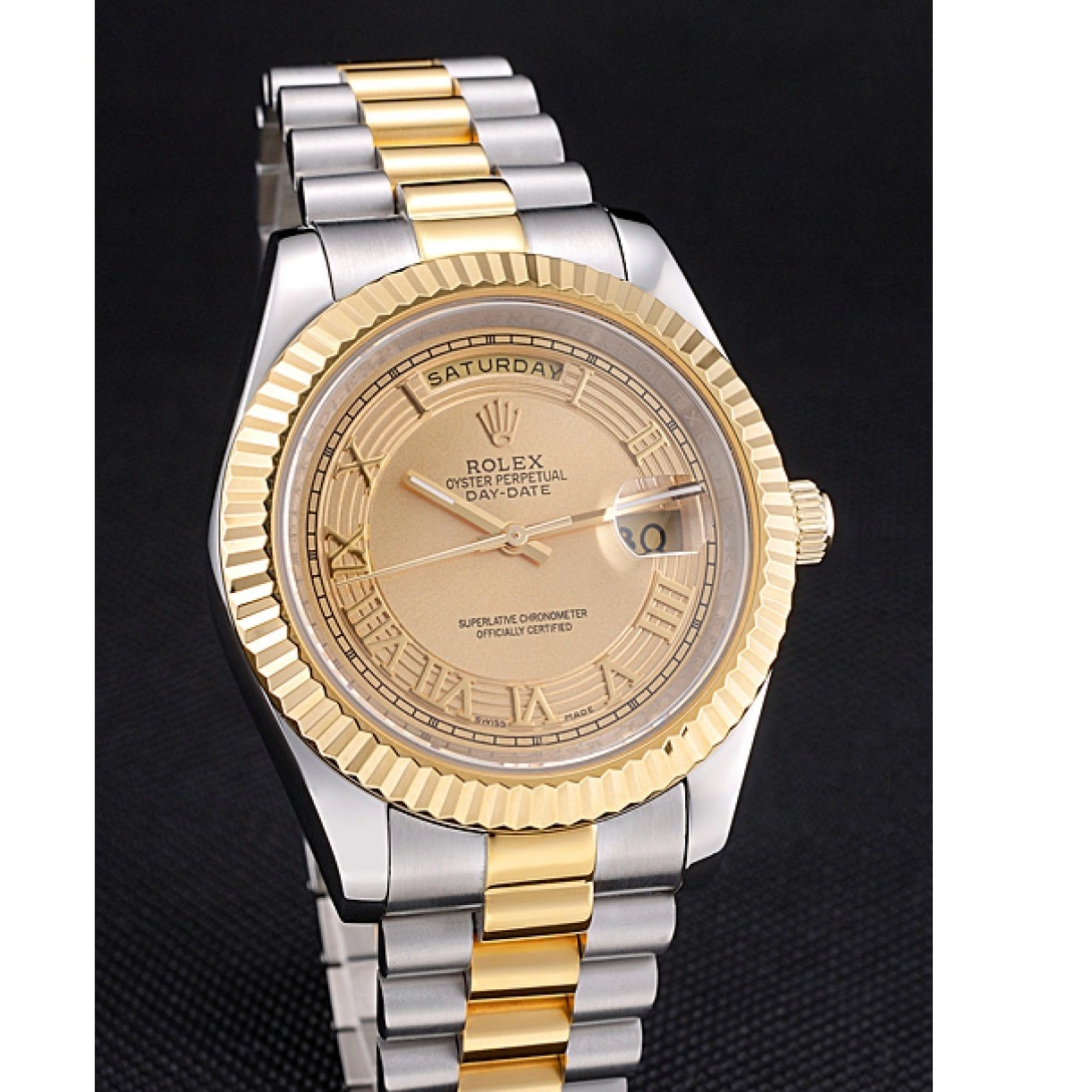 Aaa fake watches 18k Tone Stainless Rolex Gold Two Dial Steel Gold Day-Date Plated 0214