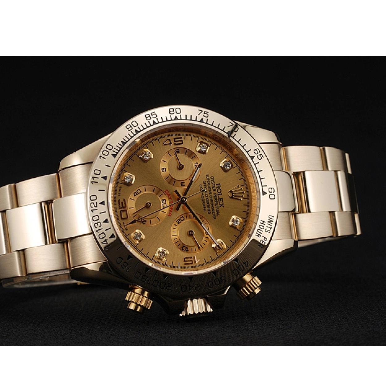 Aaa replica watch Dial Daytona Bracelet Diamond Numerals Brown And Cosmograph Rolex Gold Case 1454245 0218