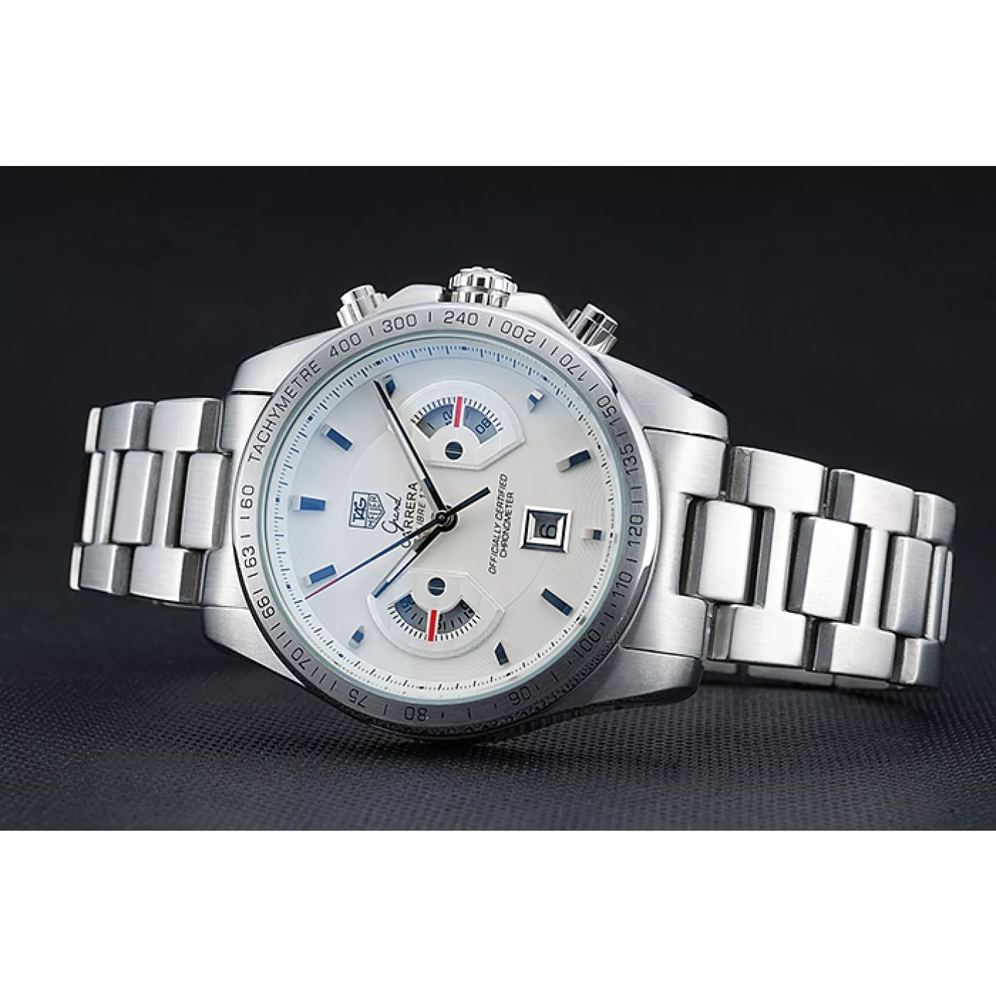 Aaa replica Tag Heuer Grand Carrera Stainless Steel Bracelet White Dial 801437 0203