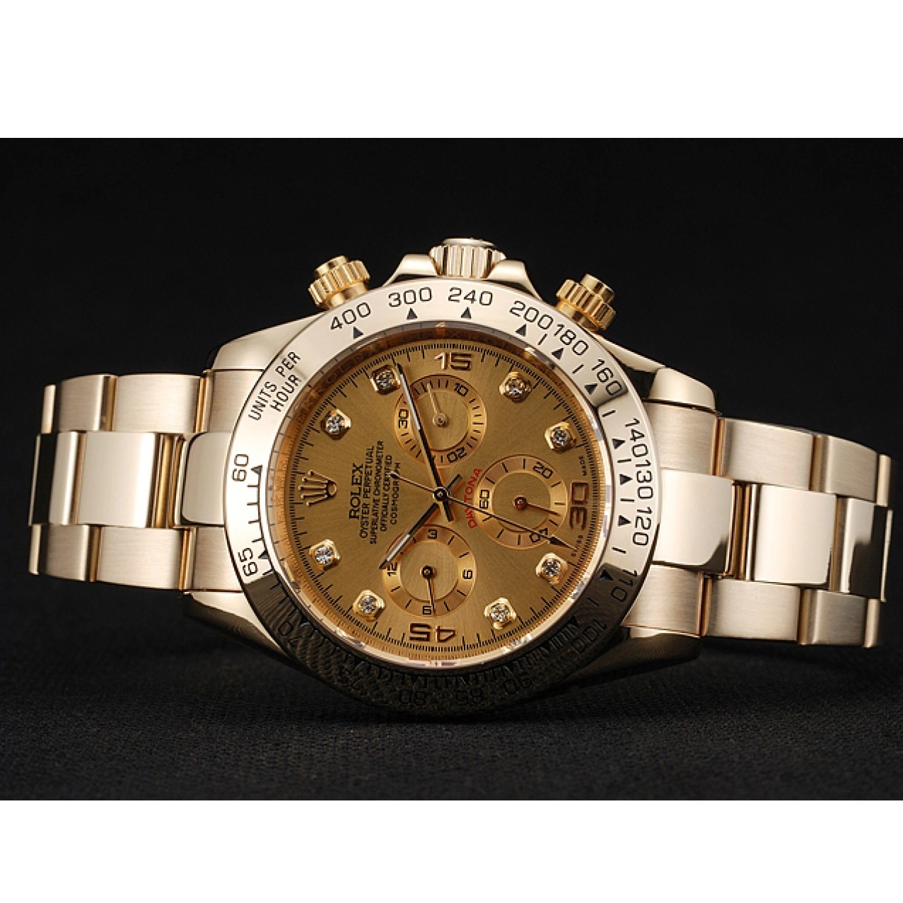 Aaa replica Dial Case Rolex Brown Diamond And 1454245 Gold Daytona Cosmograph Numerals Bracelet 0222