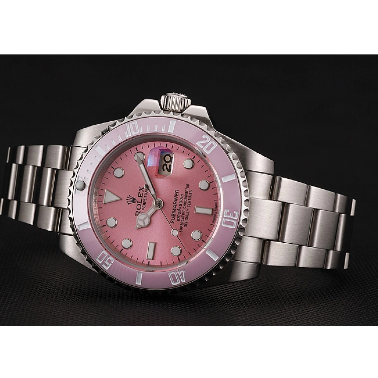 Aaa fake watches Stainless 1453865 Dial Steel Bracelet Bezel Pink Rolex Submariner Pink 0211