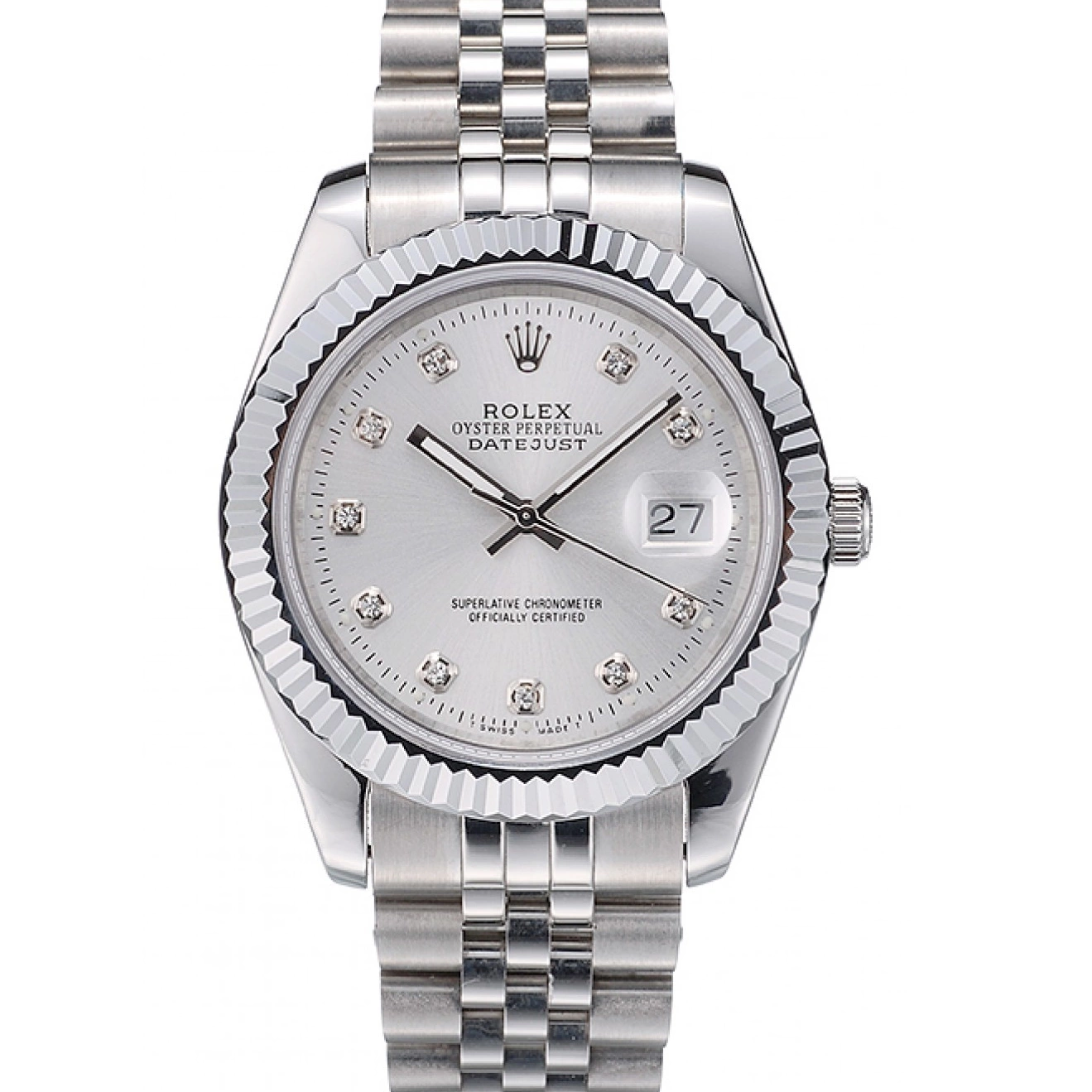 Aaa replica Bezel Ribbed Dial Stainless Silver Swiss Steel 41996 Rolex DateJust 0225