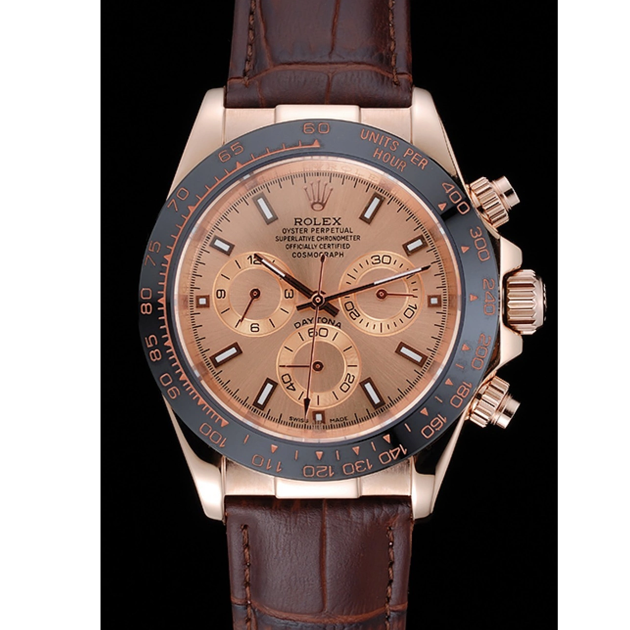 Aaa replica Case Brown Cosmograph Gold Dial Rolex 1454243 Bracelet Rose Daytona Leather Brown 0227