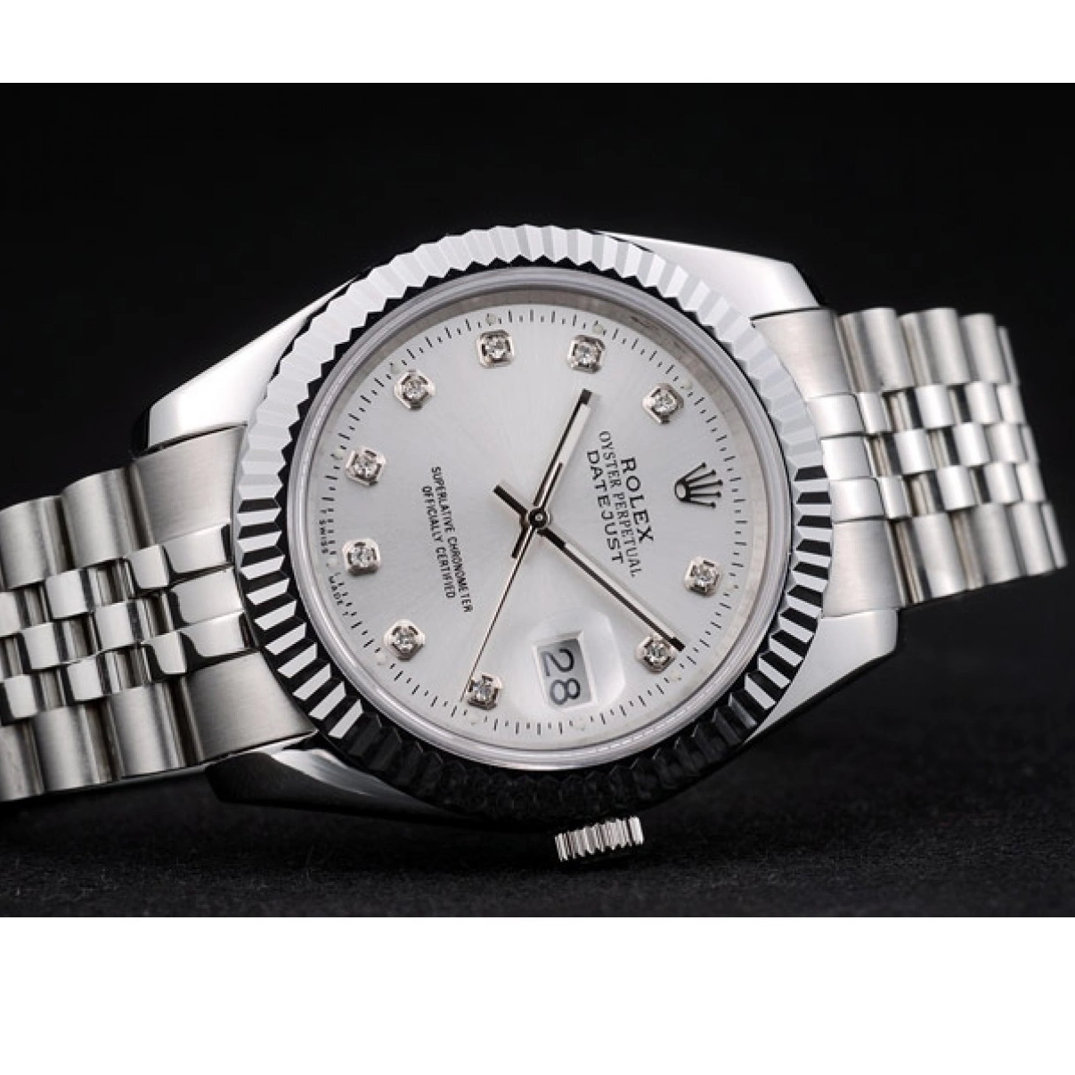 Aaa replica Bezel Ribbed Dial Stainless Silver Swiss Steel 41996 Rolex DateJust 0225