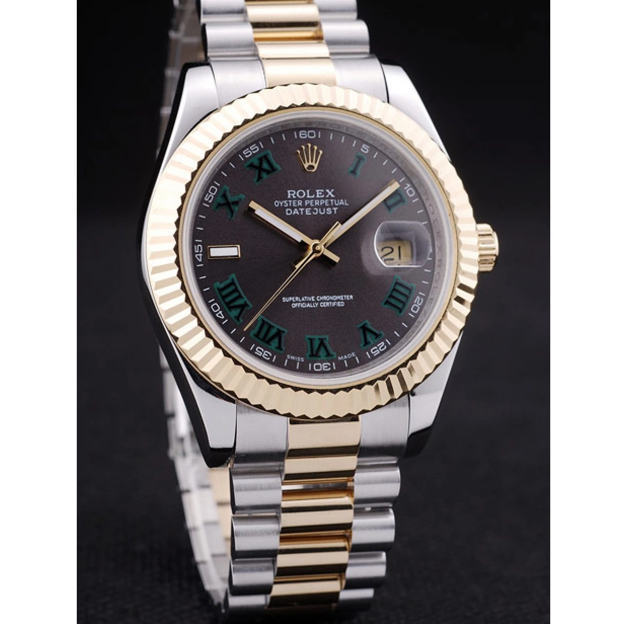 Aaa replica watch Bezel Gold Grey Dial Datejust Rolex 7479 Ribbed 0222