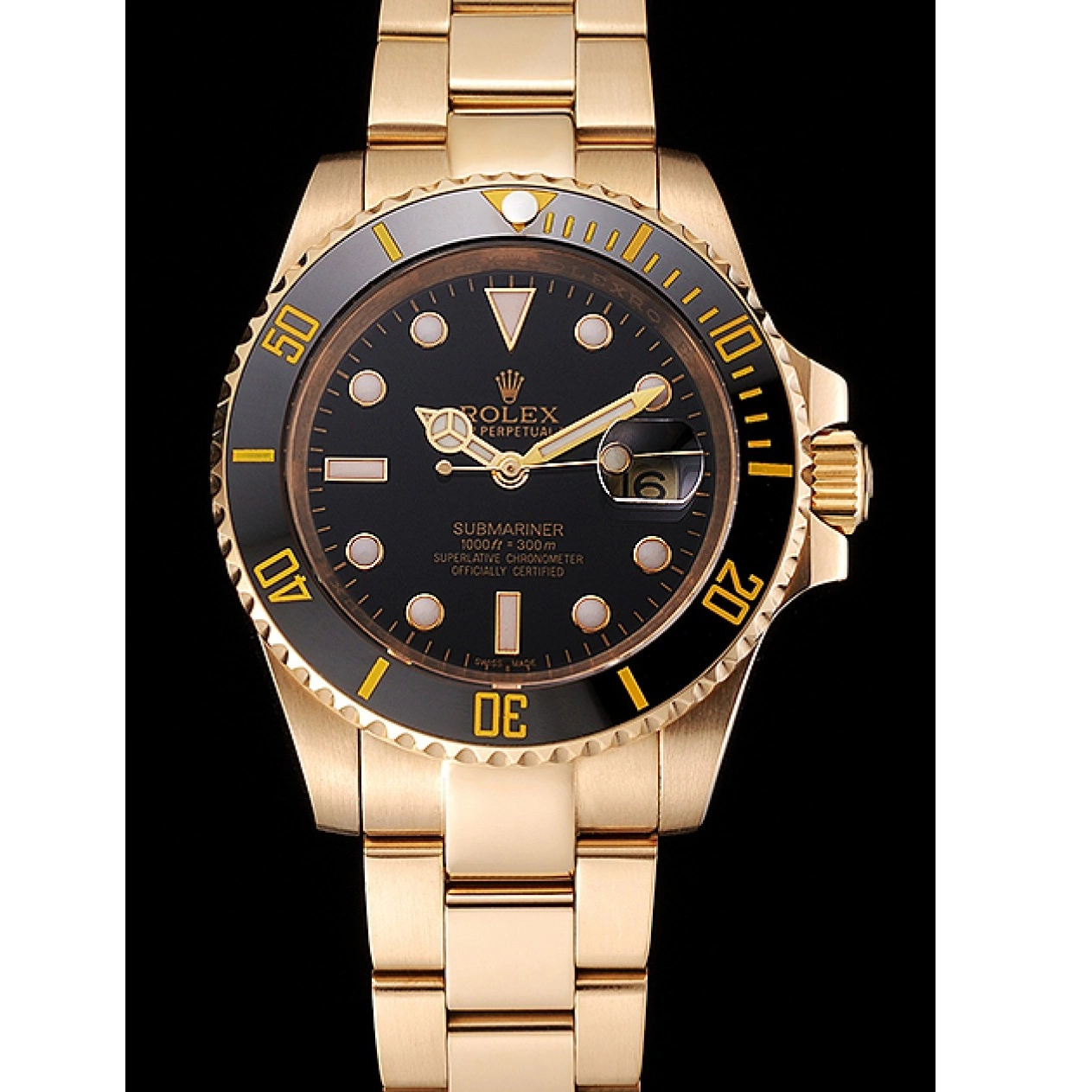 Aaa replica watch Case Yellow Gold Submariner Bezel Dial Rolex Swiss Black Black Bracelet And 0216