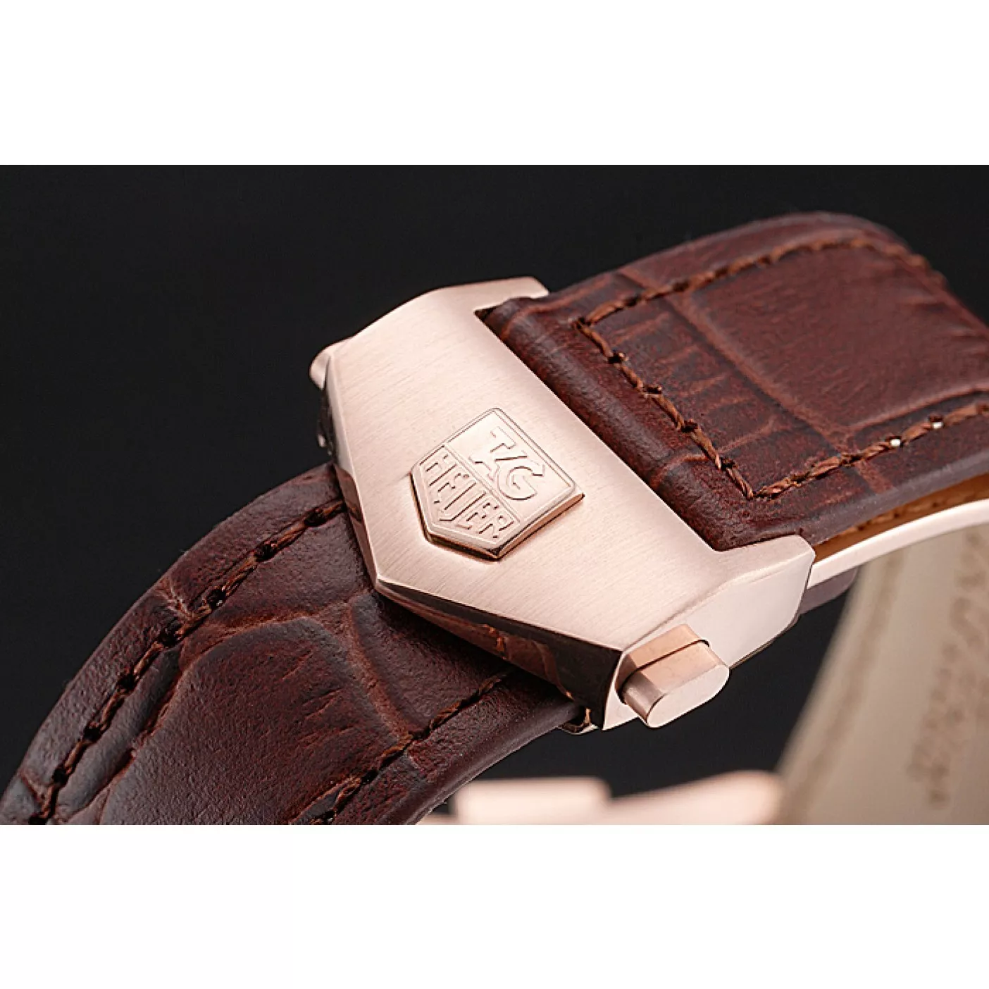 Aaa replica watch Tag Heuer Carrera Rose Gold Case White Dial Brown Leather Strap 98244 0203