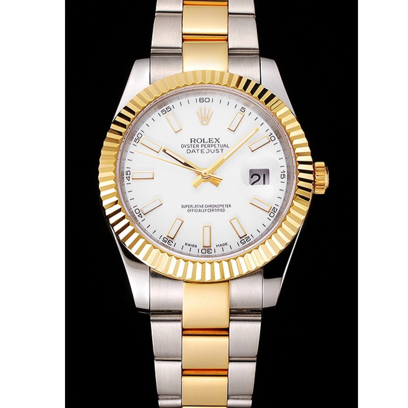 Aaa fake watches Bracelet Swiss Stainless Datejust Dial Two Tone Rolex Case Gold Steel White 0225