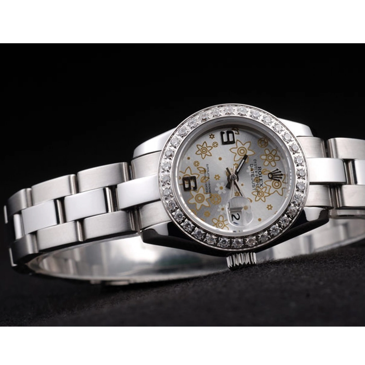 Aaa replica Datejust Dial Flowers Diamond Polished Steel Plated Rolex 98082 Silver Stainless 0222