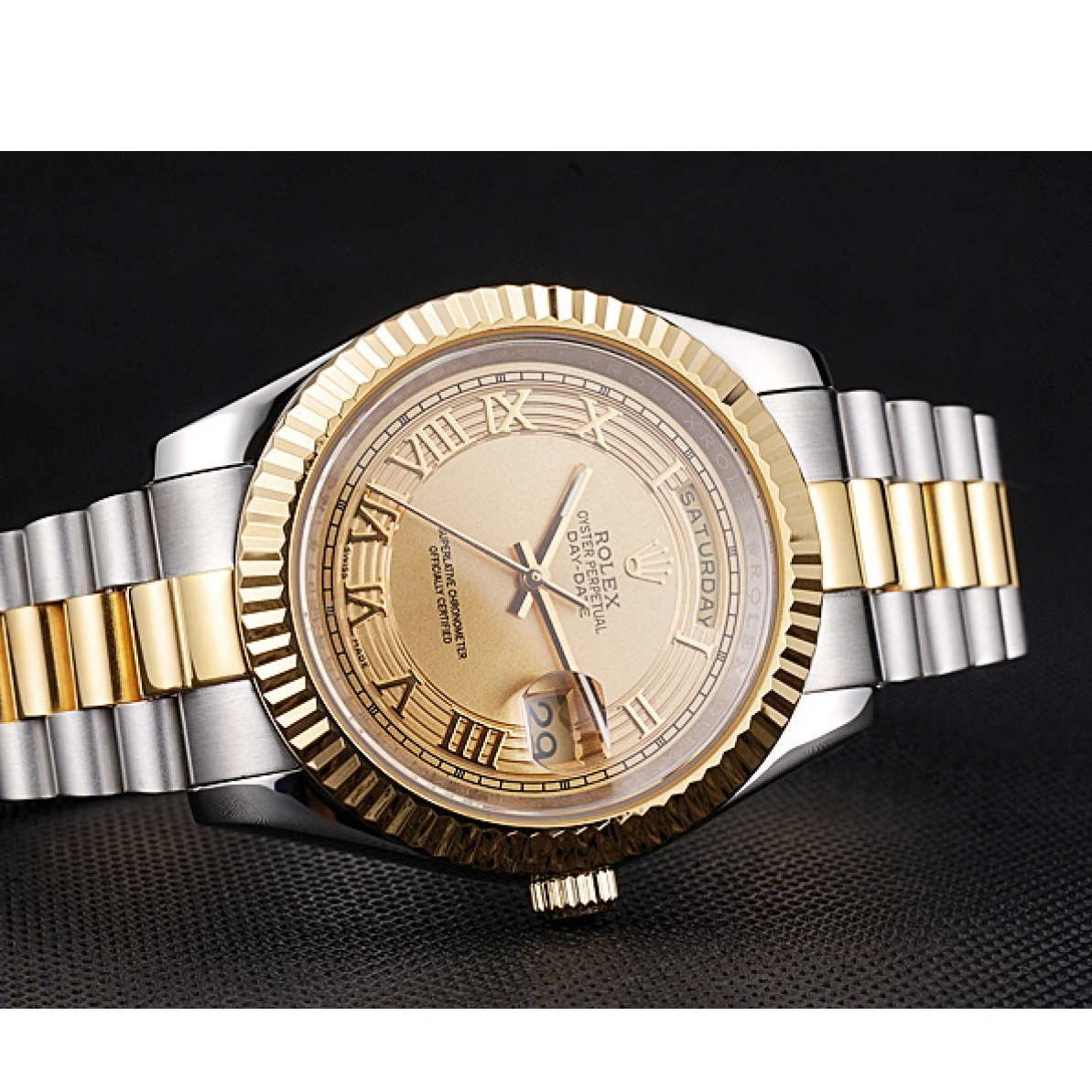 Aaa replica Rolex Plated Gold Two Tone Day-Date Steel 18k Dial Stainless Gold 0223