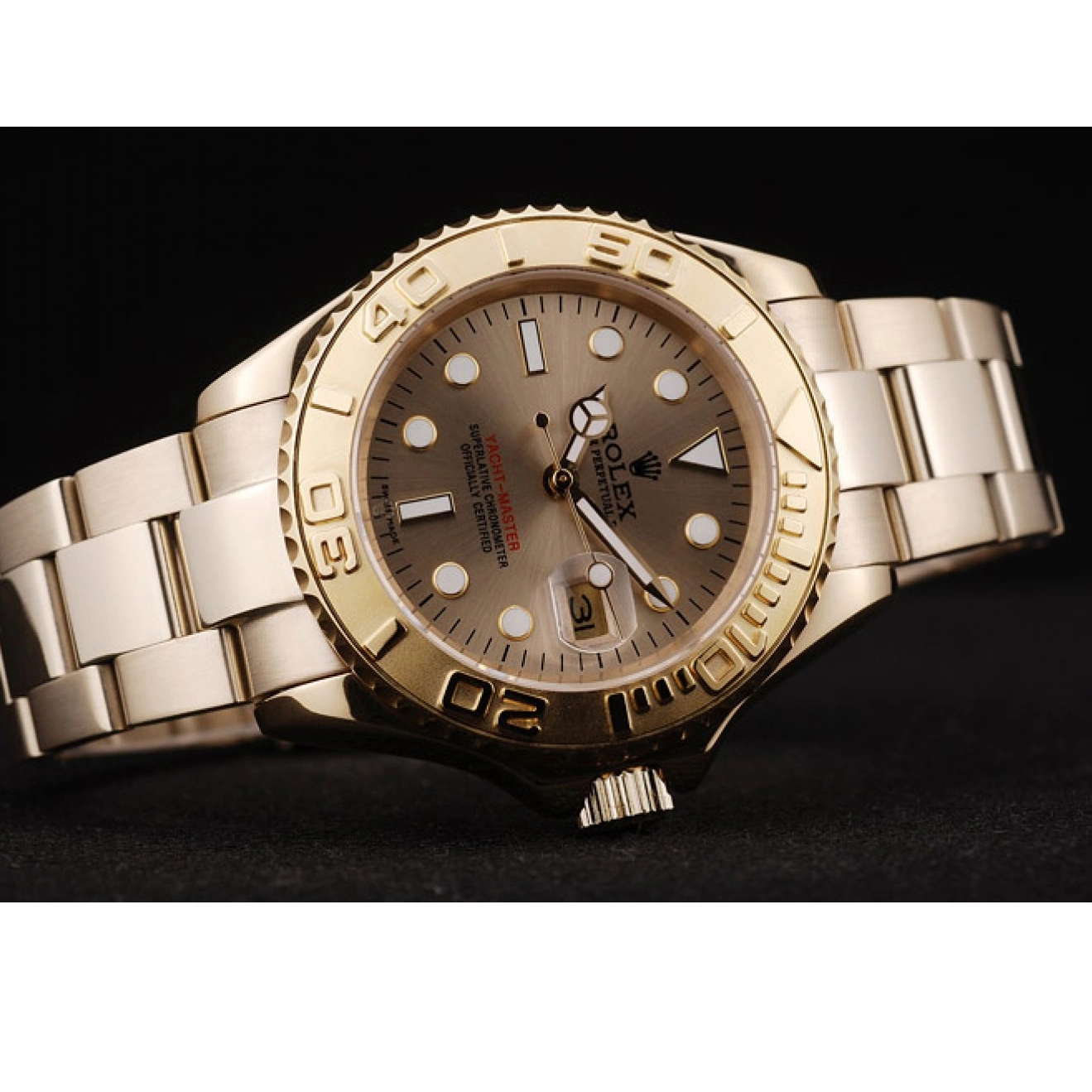 Aaa fake watches Gold Master Gold Dial Yacht Rolex 98232 Bezel 0215