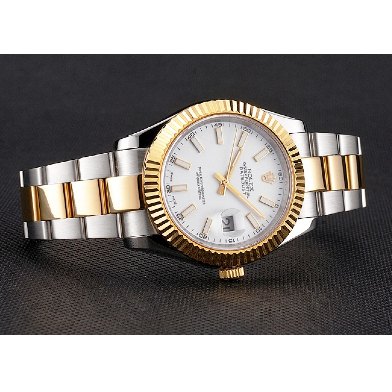 Aaa replica Swiss White Dial Bracelet Case Datejust Stainless Steel Tone Rolex Two Gold 0210