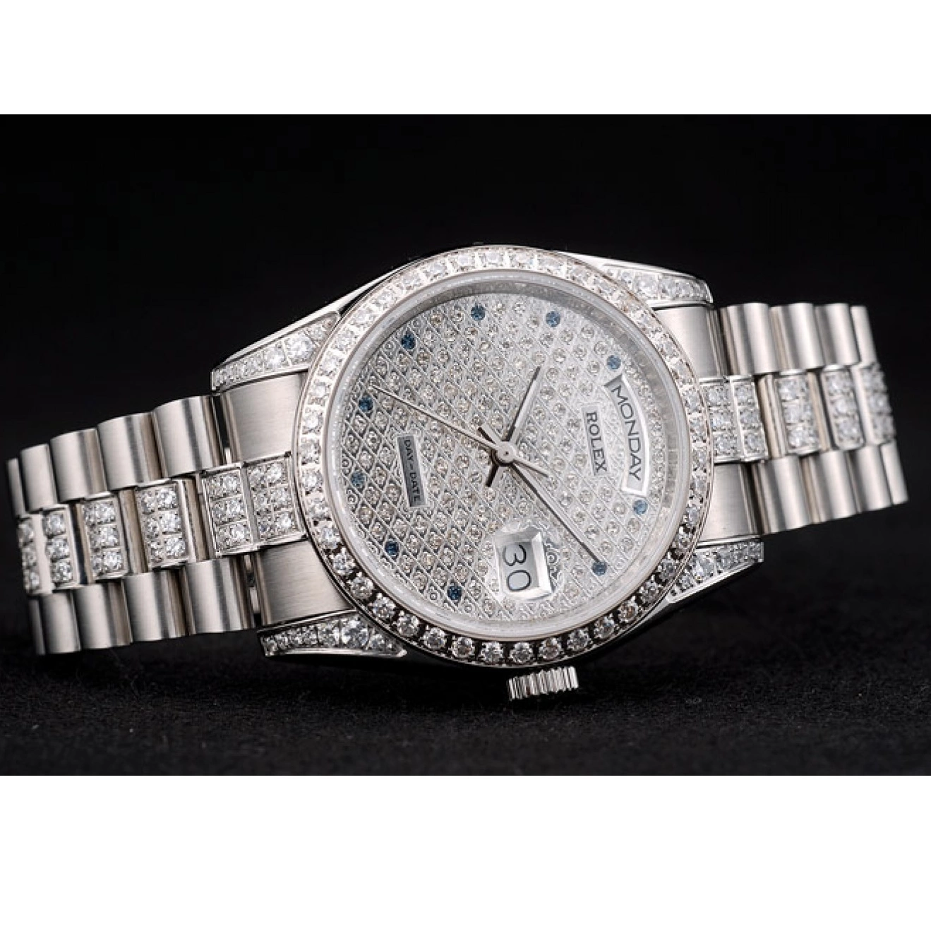 Aaa replica watch 41986 Plated Steel Stainless Diamond Diamond Bracelet Rolex DayDate Dial Plated 0216