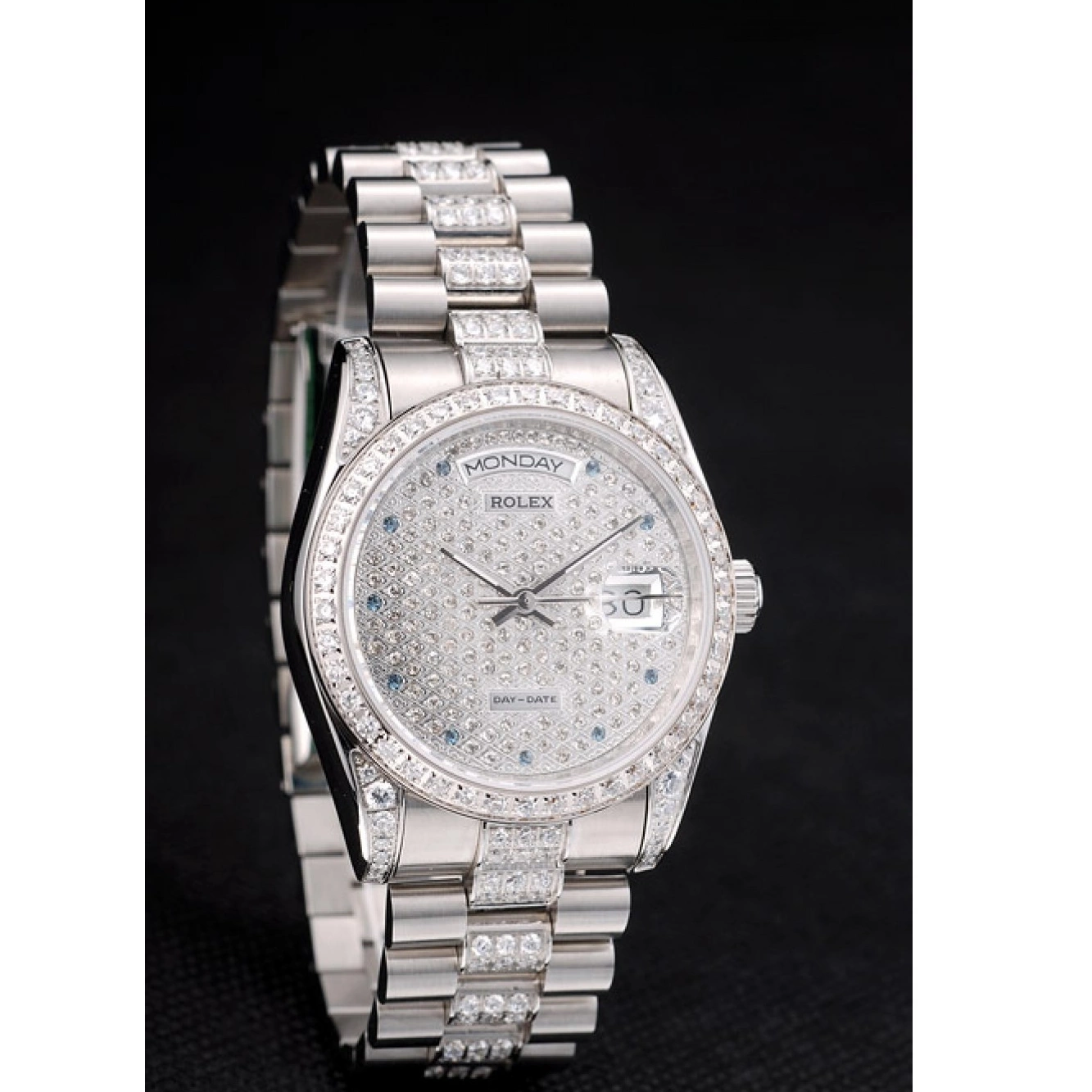 Aaa replica watch 41986 Plated Steel Stainless Diamond Diamond Bracelet Rolex DayDate Dial Plated 0216