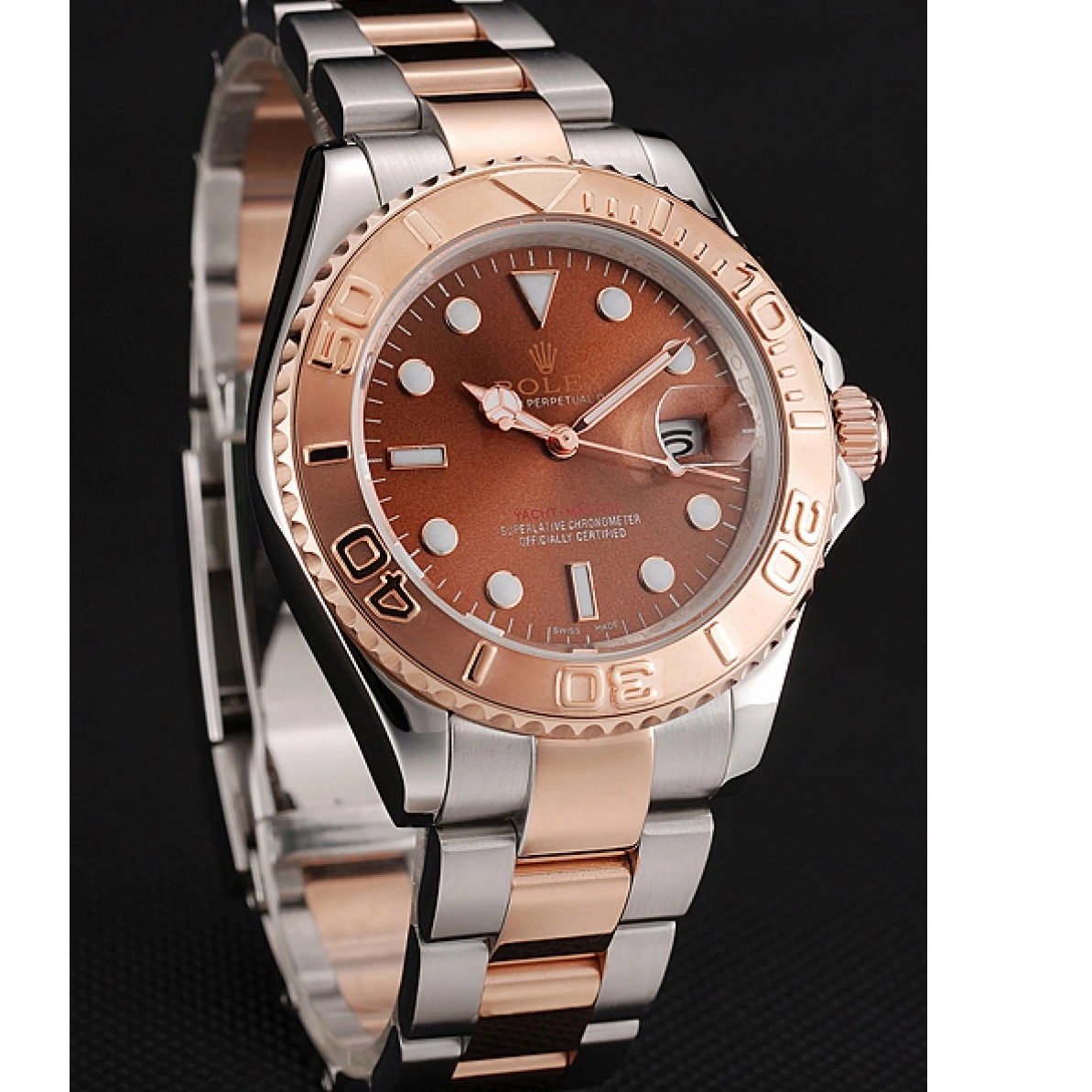 Aaa replica watch Yacht Stainless Master Gold Steel Dial Two Tone Rose 1453864 Bracelet Rolex 0209