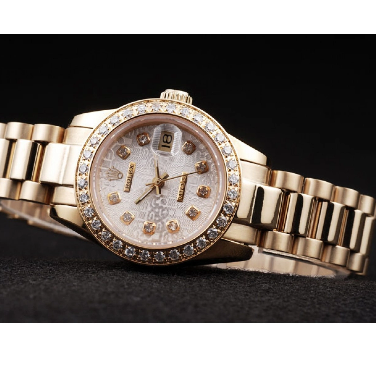 Aaa replica Yellow 18k Diamond Steel Plated Datejust Rolex 98076 Gold Stainless Plated 0212