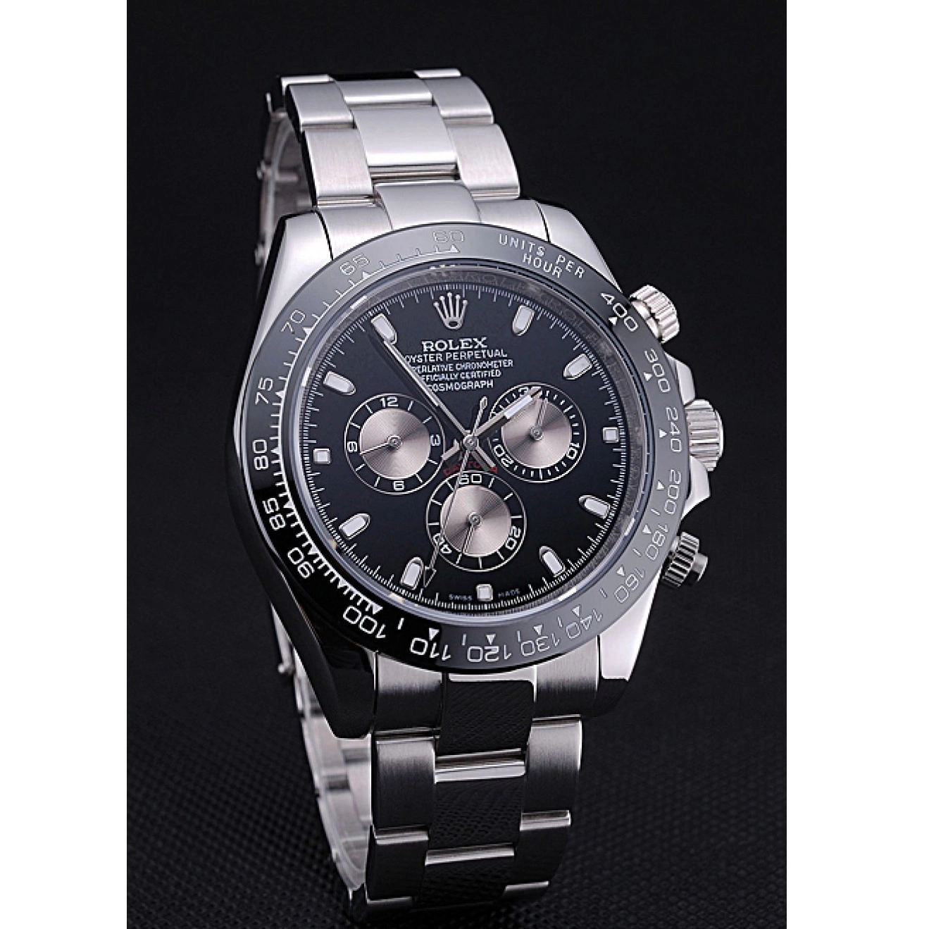 Aaa replica 622543 Daytona Rolex Steel Bracelet Cosmograph Dial Black Stainless 0211