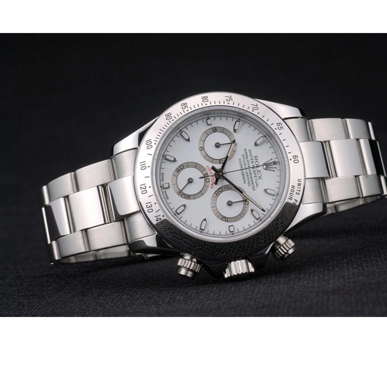 Aaa replica watch Dial Swiss Rolex White Stainless Steel Daytona 80297 Bracelet 0225