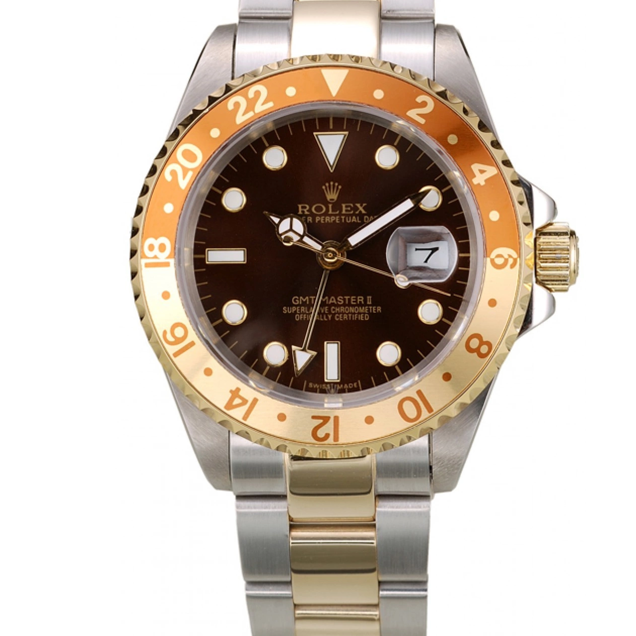 Aaa replica Master Colored Bezel Ceramic II Dial Gold GMT Rolex Watch Brown 0220