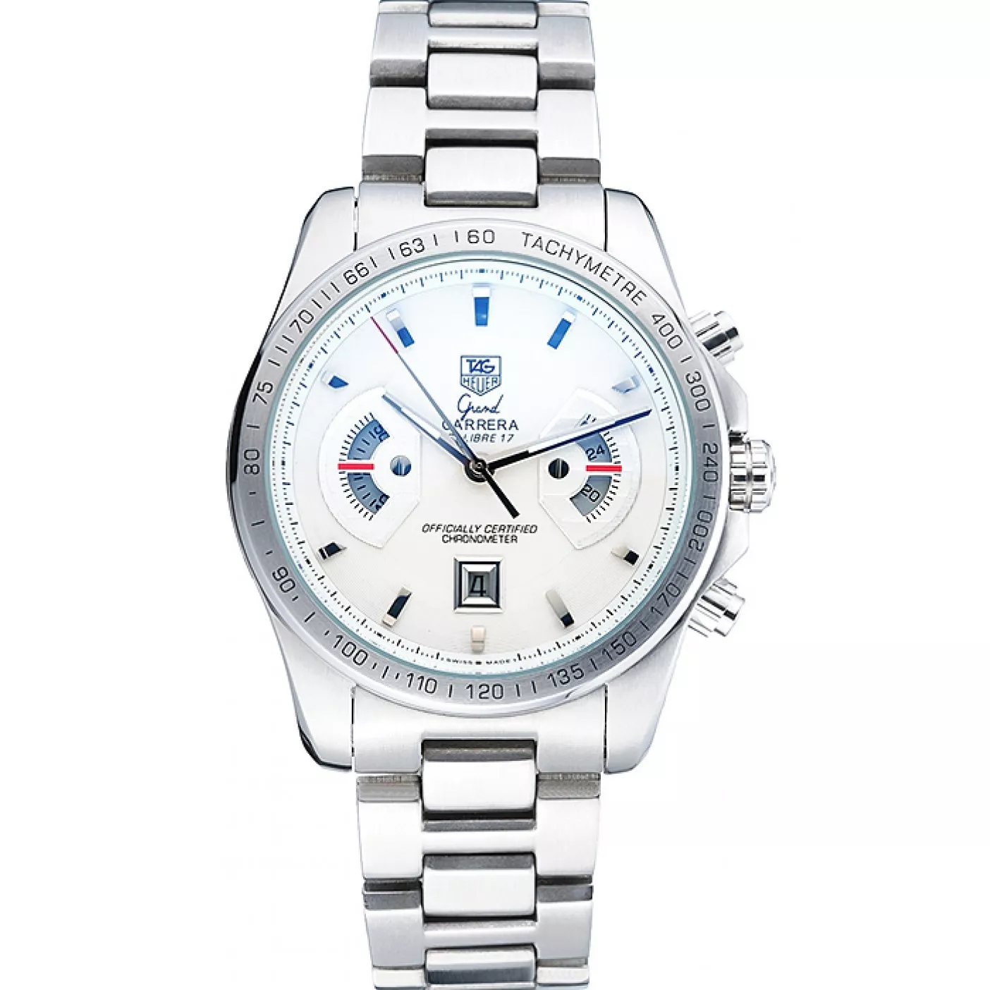 Aaa replica Tag Heuer Grand Carrera Stainless Steel Bracelet White Dial 801437 0203