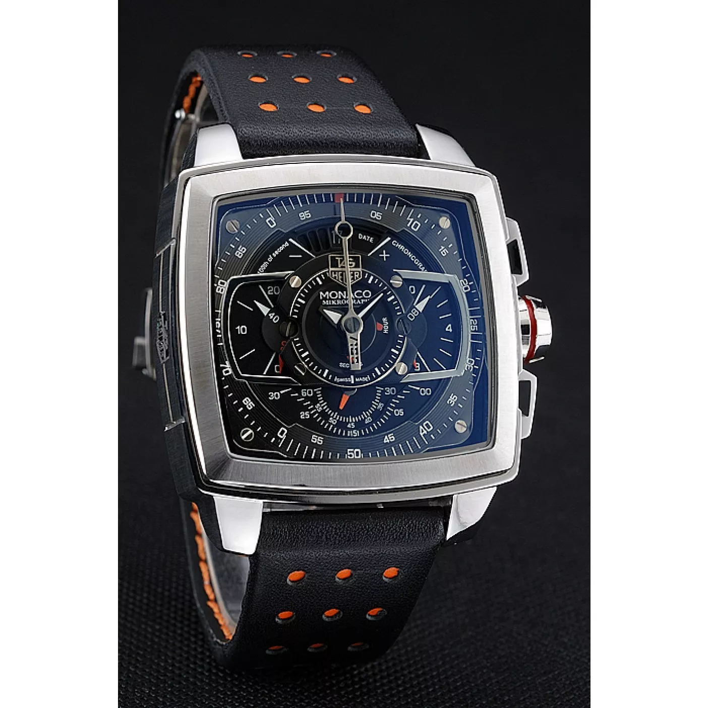 Aaa replica watch Tag Heuer Monaco Mikrograph Black Leather Strap Black Dial 7923 0203