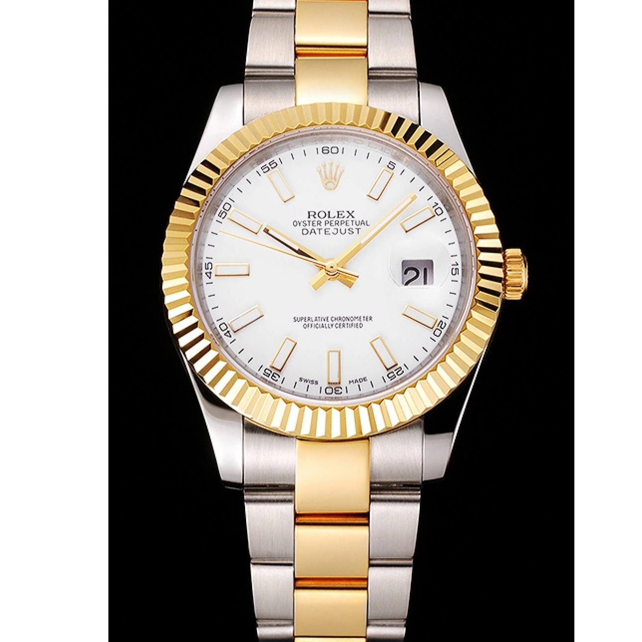 Aaa replica Swiss White Dial Bracelet Case Datejust Stainless Steel Tone Rolex Two Gold 0210