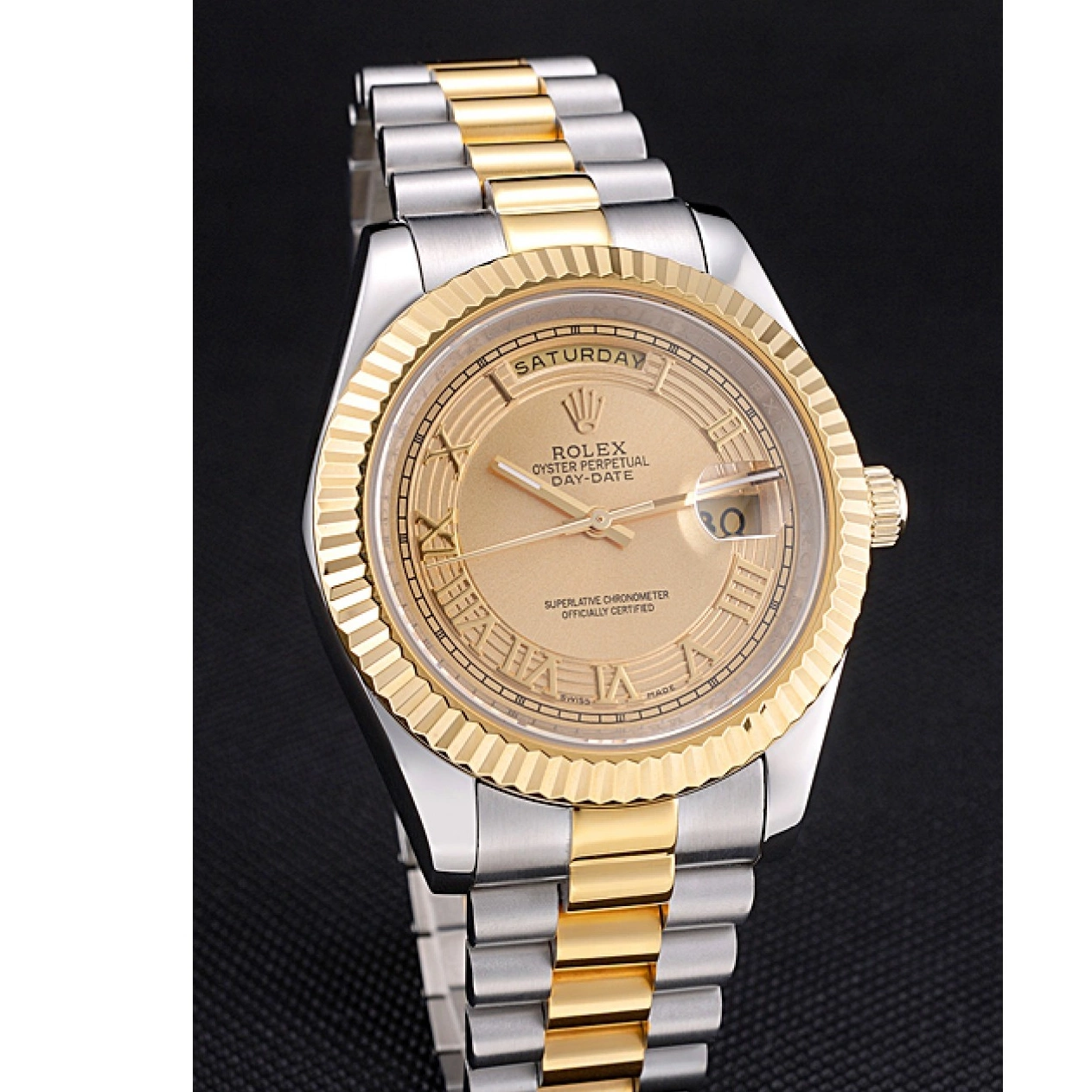 Aaa replica Rolex Plated Gold Two Tone Day-Date Steel 18k Dial Stainless Gold 0223