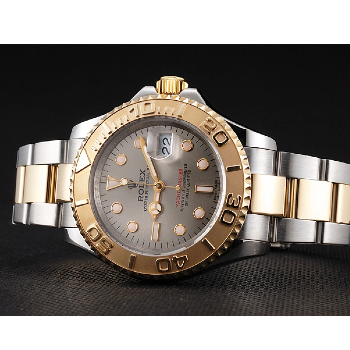 Aaa replica watch Dial Case Stainless Gold Rolex Bezel Tone Gray Two Dial Swiss Yacht-Master Steel 0226