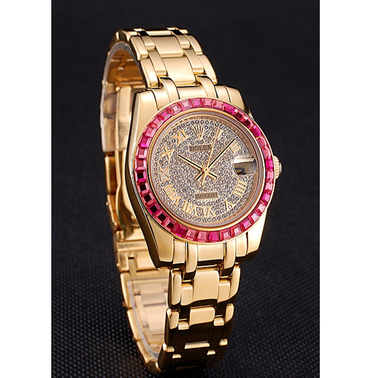 Aaa replica Datejust Pink Jewels Case Dial Bezel 622835 Gold Bracelet Diamond Rolex And 0223