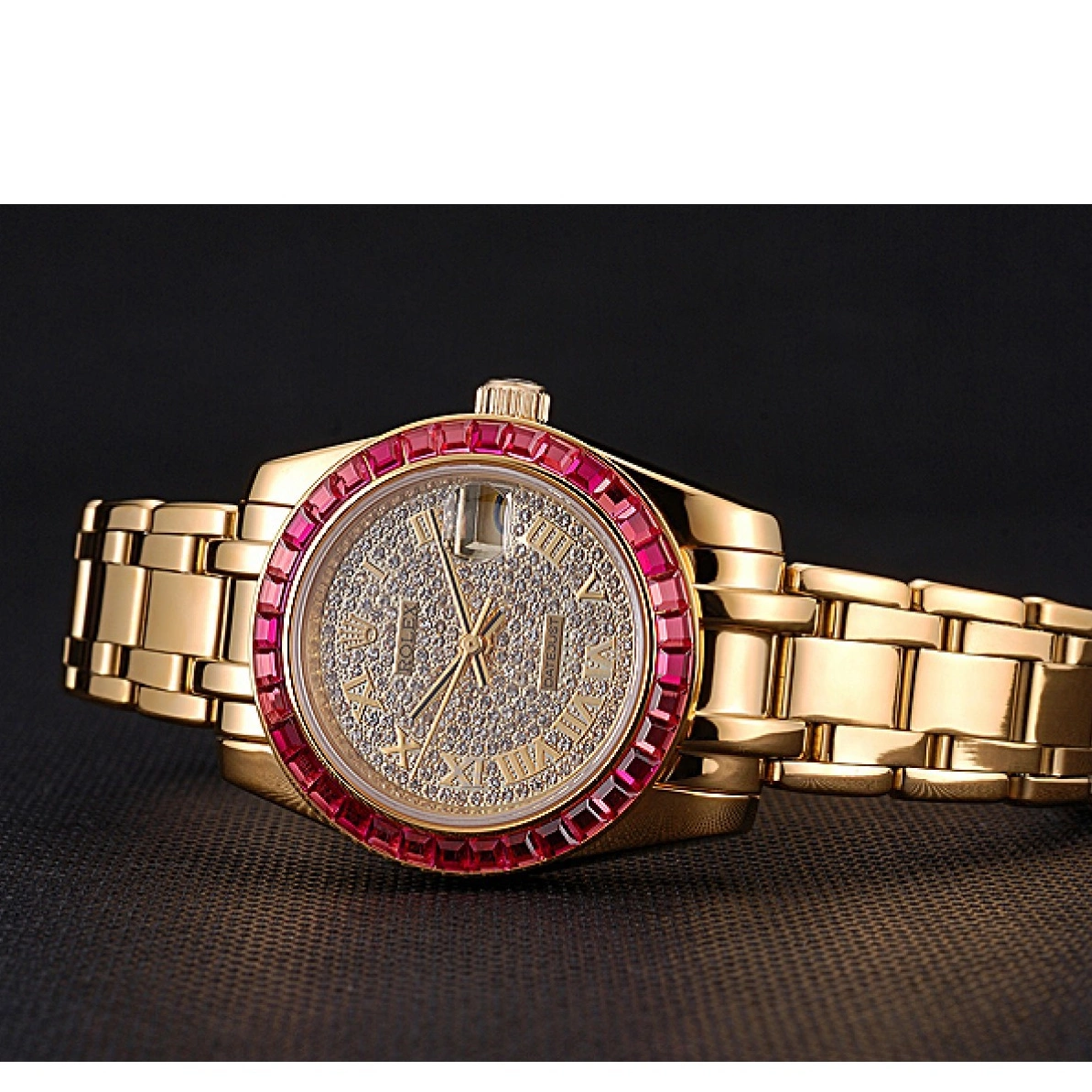 Aaa replica Datejust Pink Jewels Case Dial Bezel 622835 Gold Bracelet Diamond Rolex And 0223