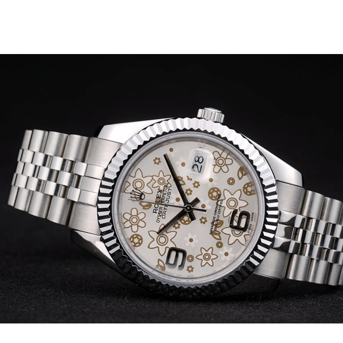 Aaa replica watch Dial Silver Bezel Stainless DateJust Ribbed Flower Swiss Steel 42001 Rolex 0214