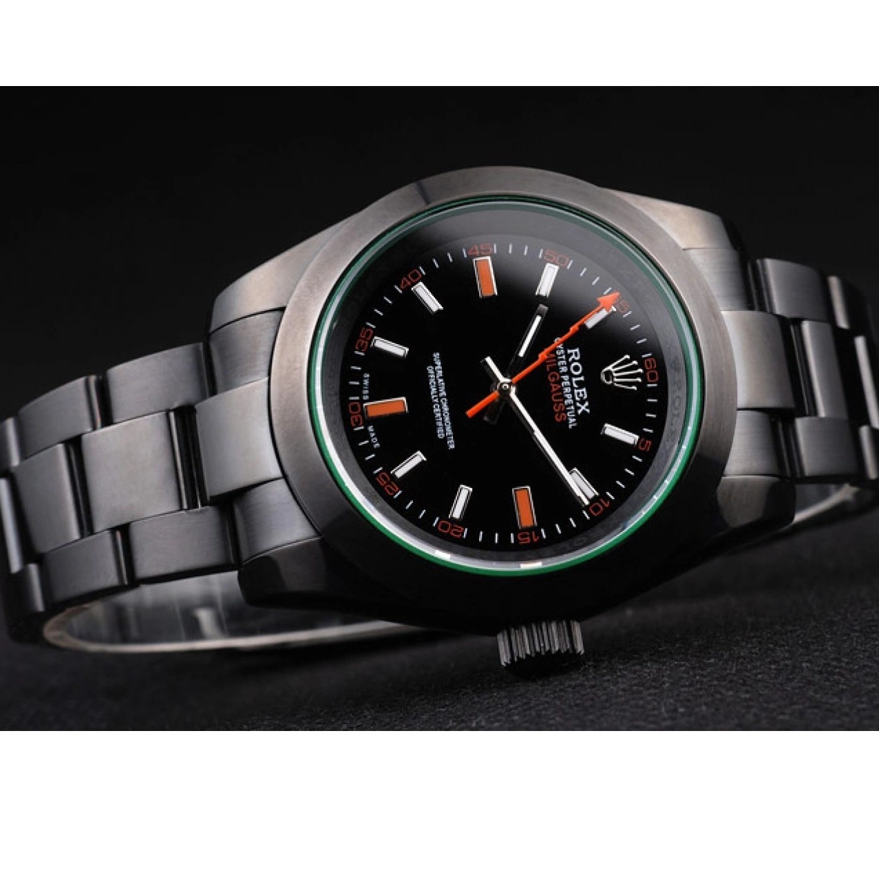 Aaa replica watch Saphire Milgauss Tinted Pro-Hunter Green Dial Black Rolex 0217