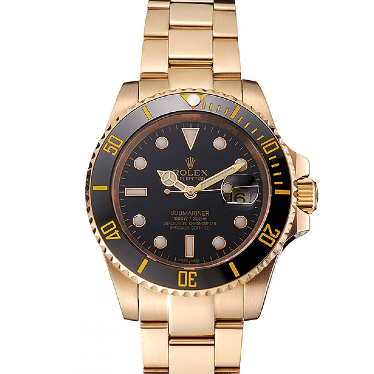 Aaa replica watch Bracelet Submariner Yellow Black Gold Bezel Rolex Swiss And Case Dial Black 0219