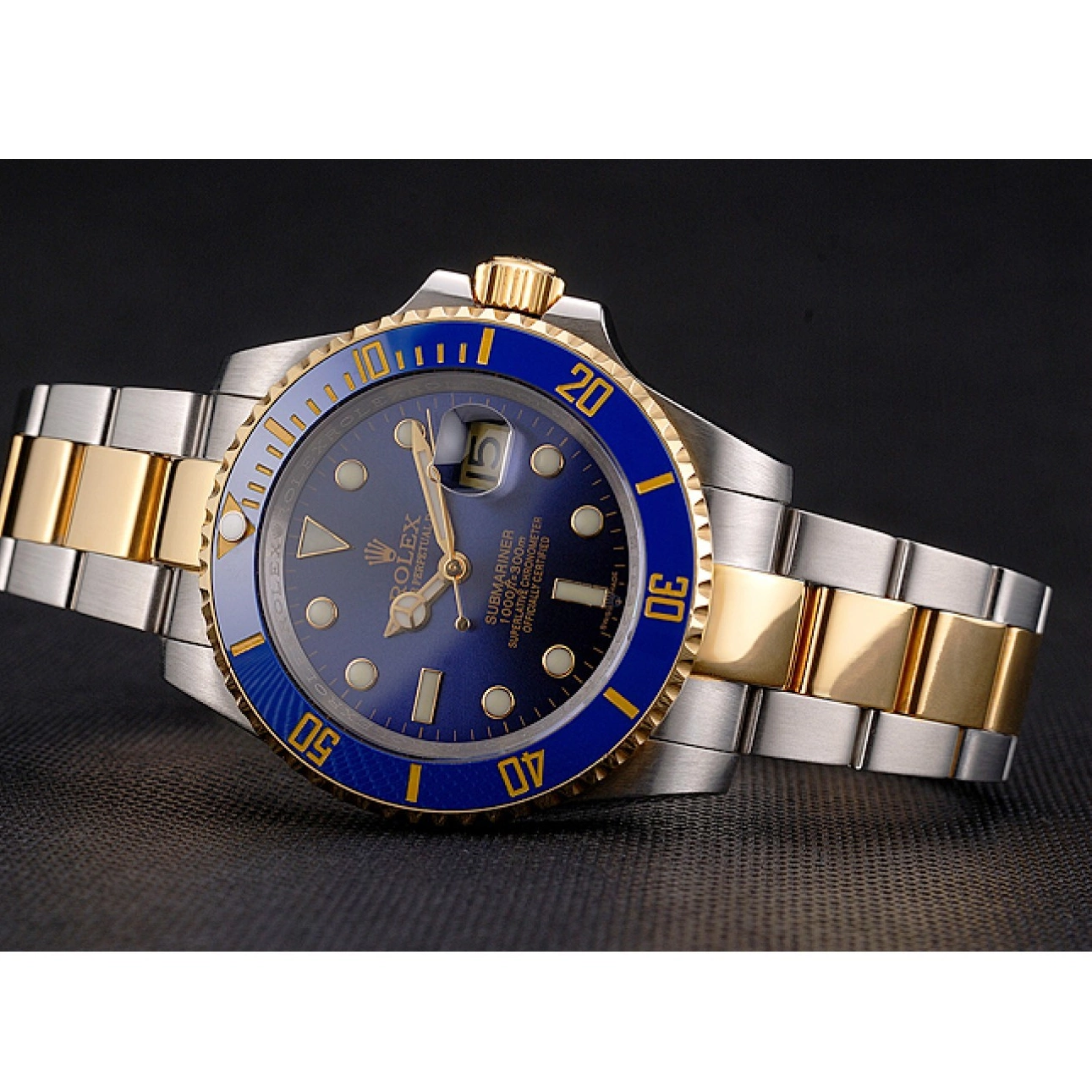 Aaa replica Blue Tone Bezel Two Submariner Bracelet Dial And Rolex Steel Gold Swiss 0225