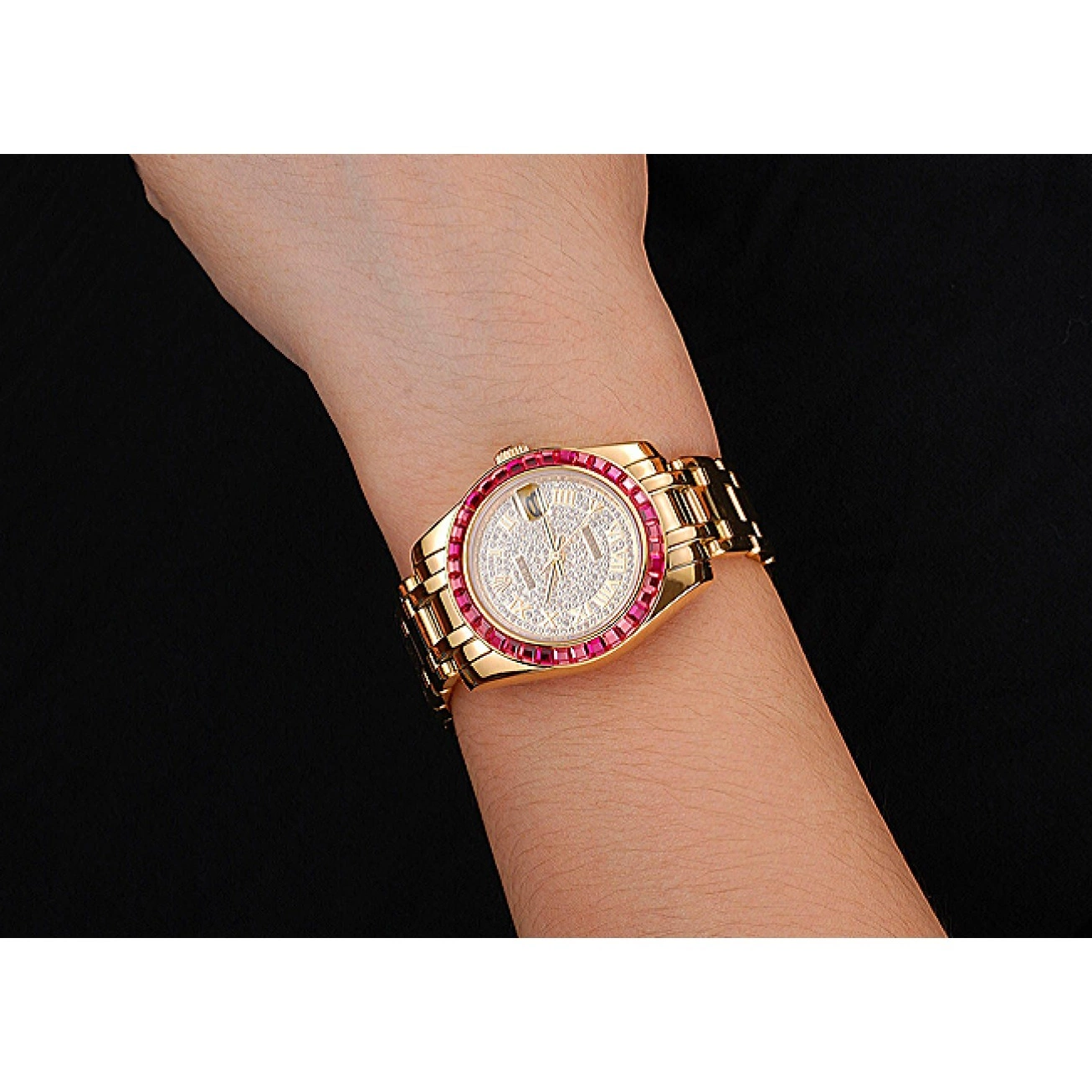 Aaa replica Datejust Pink Jewels Case Dial Bezel 622835 Gold Bracelet Diamond Rolex And 0223